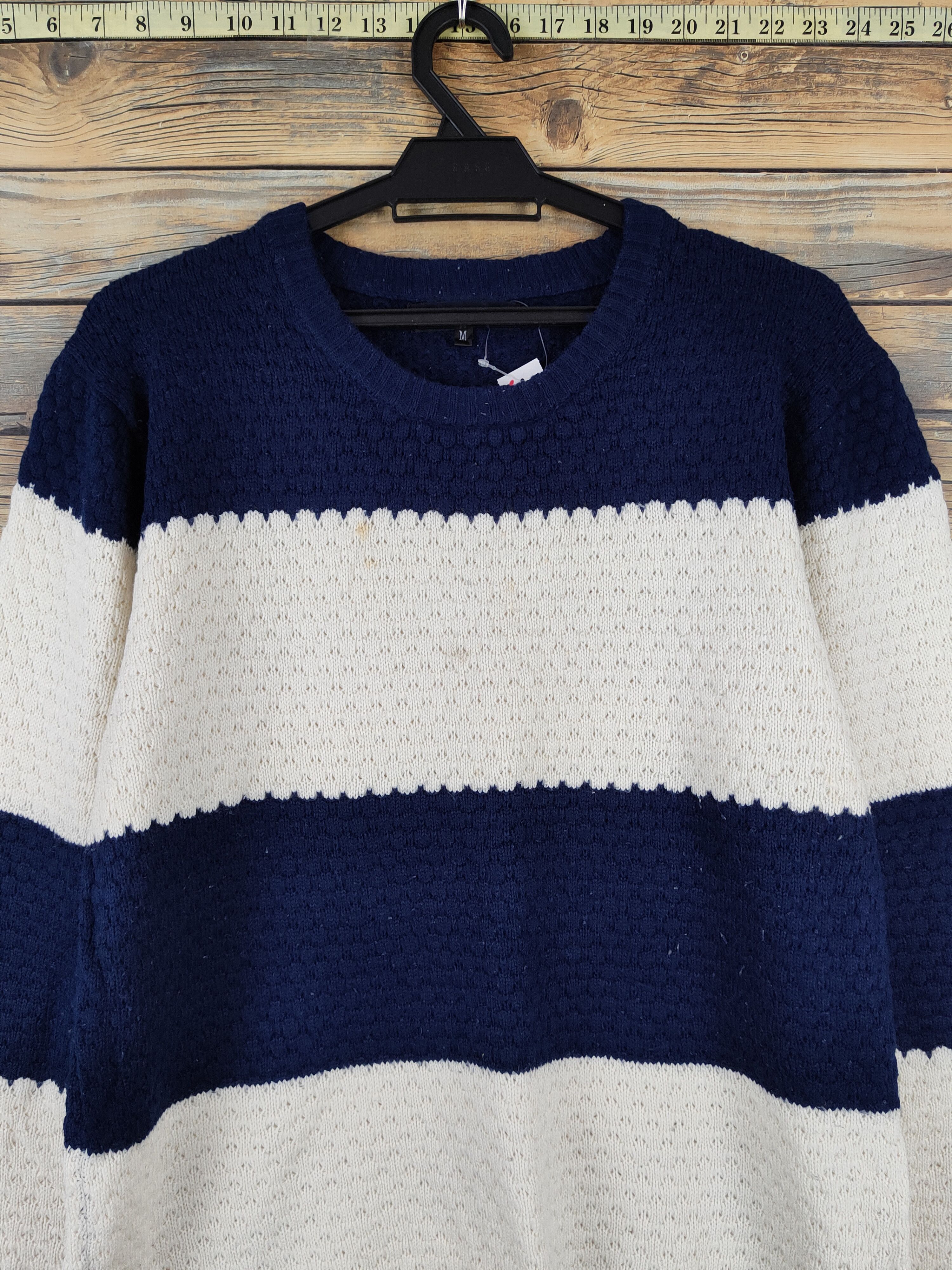 Homespun Knitwear Cathy's Closet Navy Cream Stripe Knitwear Sweatshirts#W 1004 Size US M / EU 48-50 / 2 - 2 Thumbnail