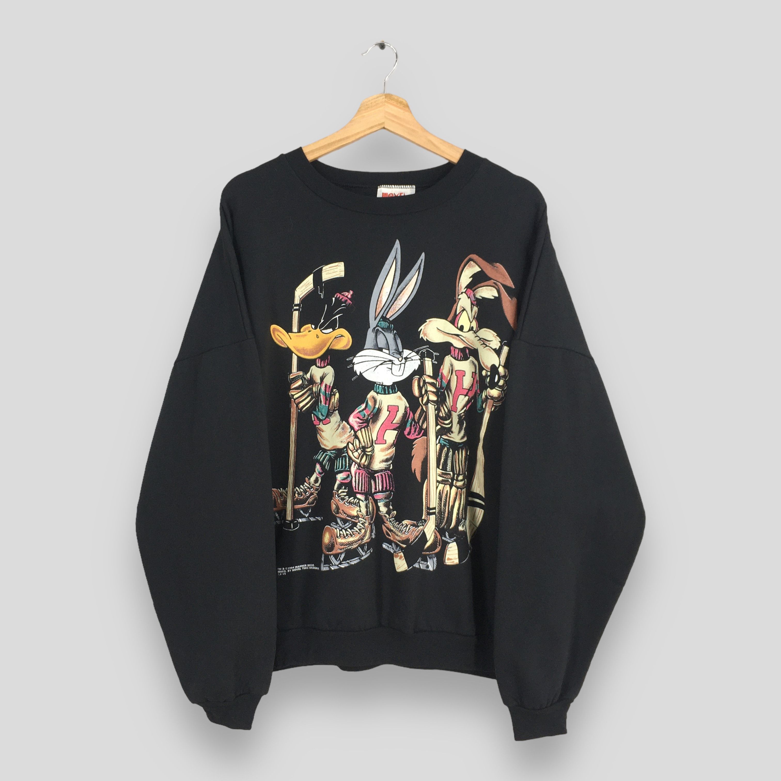 image of Art x Nhl Vintage 90's Looney Tunes Nhl Hockey Sweatshirt Xlarge in Black, Men's