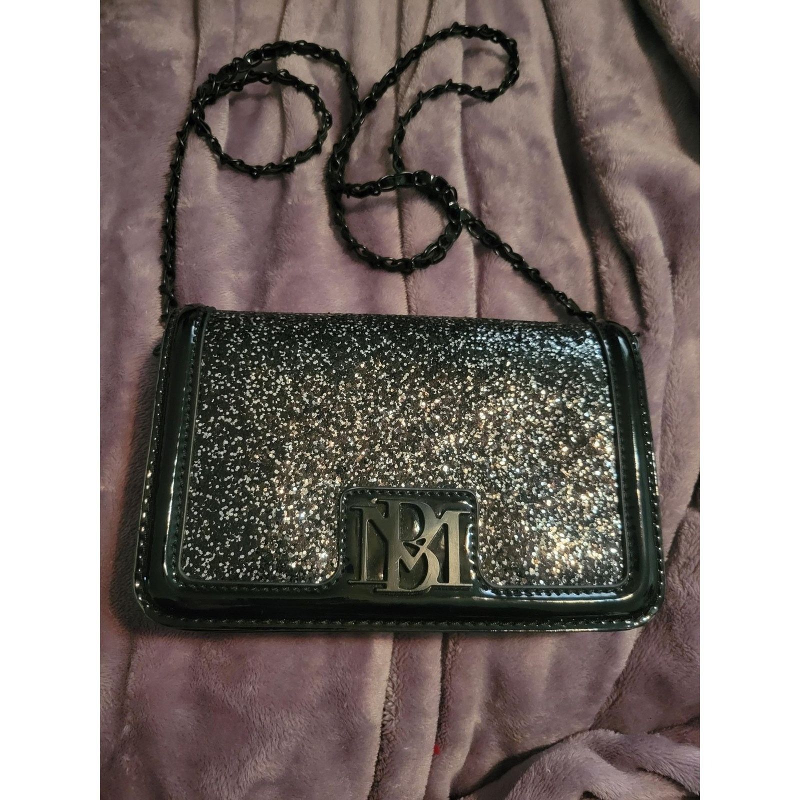 Badgley Mischka Badgley Mischka Black Glitter Evening Chain Bag Purse Clutch Size ONE SIZE - 1 Thumbnail