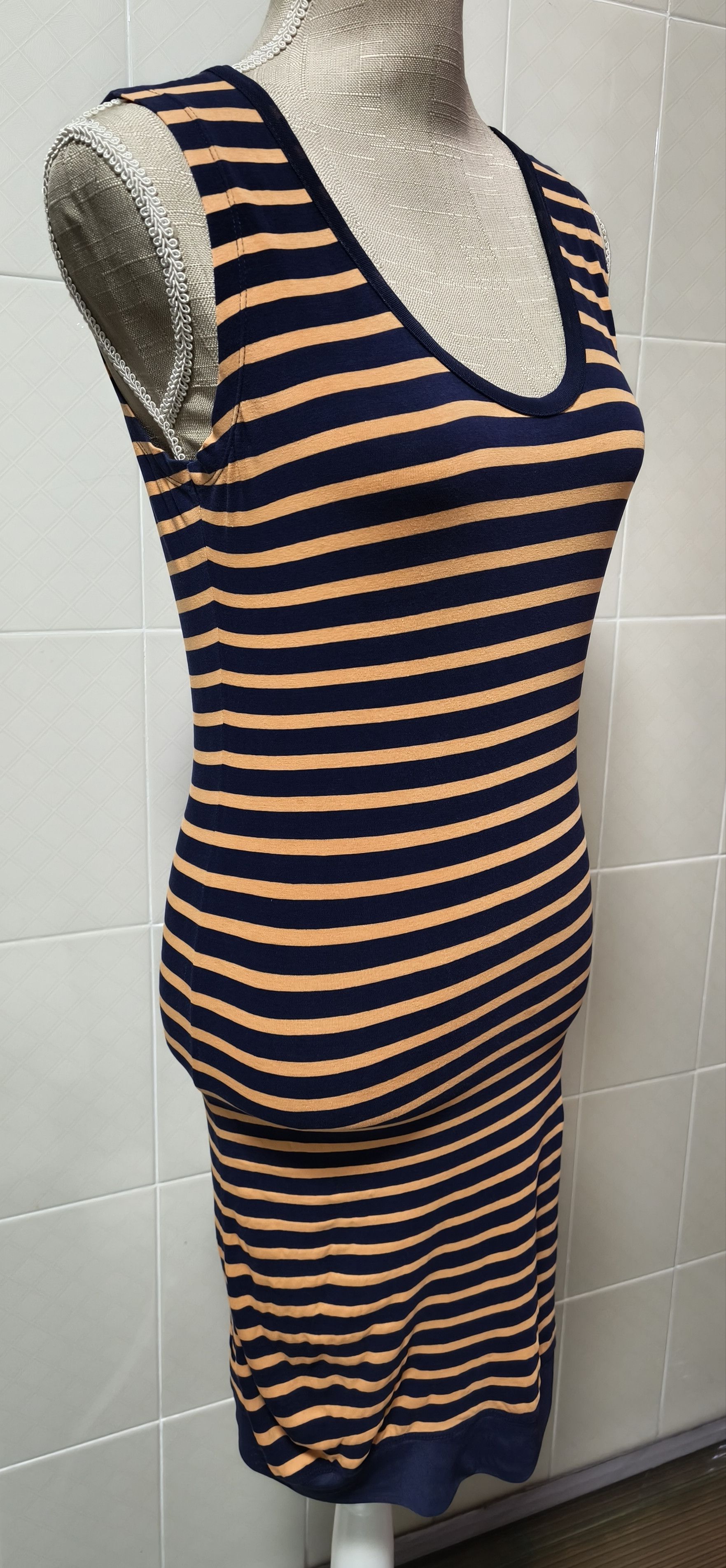 Jean Paul Gaultier 2000's Short dress in navy and orange stripes Size XS / US 0-2 / IT 36-38 - 2 Thumbnail