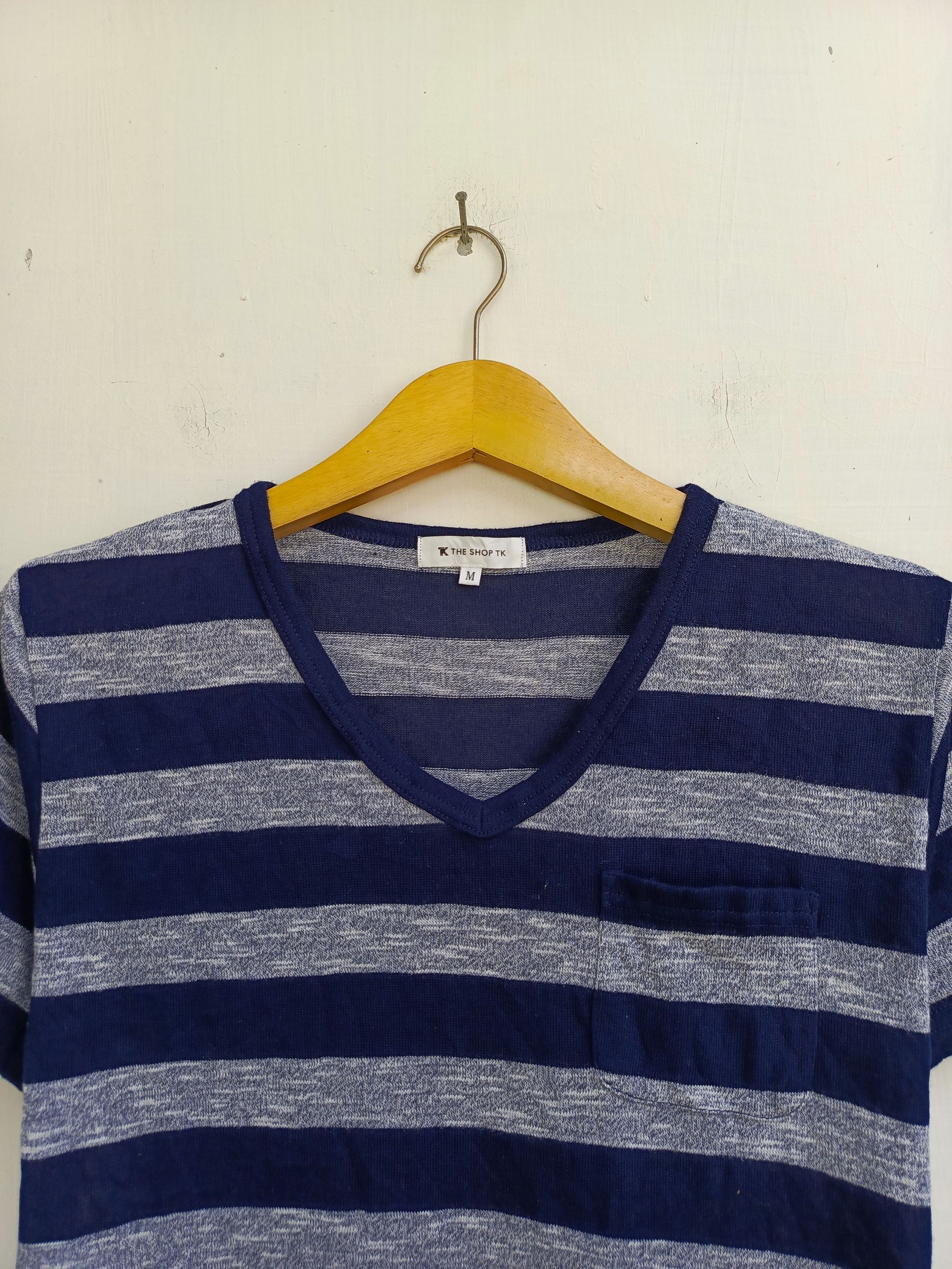 Japanese Brand The Shop TK Takeo Kikuchi Striped V-Neck Pocket Tee Size US M / EU 48-50 / 2 - 2 Thumbnail