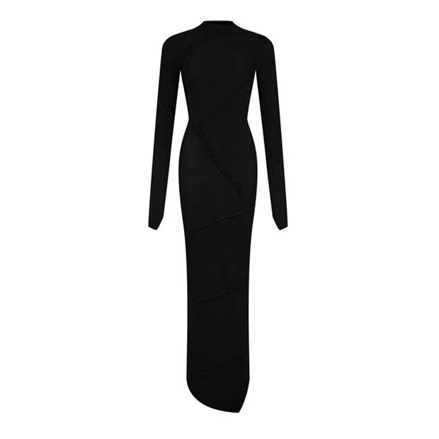 Balenciaga o1g2r1mq0924 Spiral Ribbed Maxi Dress in Black Size S / US 4 / IT 40 - 1 Thumbnail