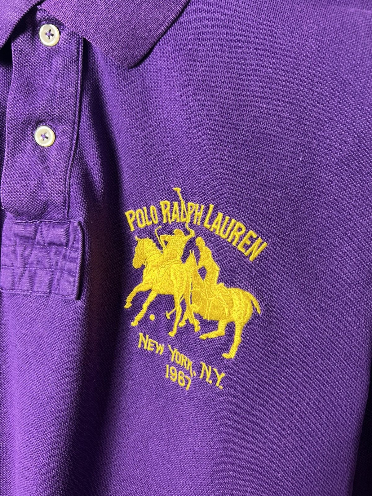 Polo Ralph Lauren Vintage Polo Ralph Lauren New York Purple Polo Long Sleeve Size US XL / EU 56 / 4 - 4 Thumbnail