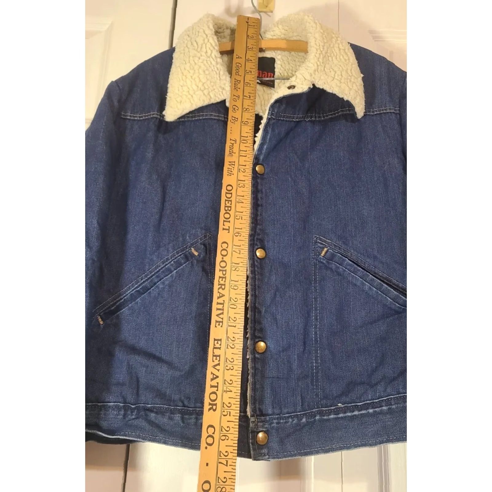 Wiman Mens Sherpa Jean Jacket Denim USA Trucker Pockets Vintage L