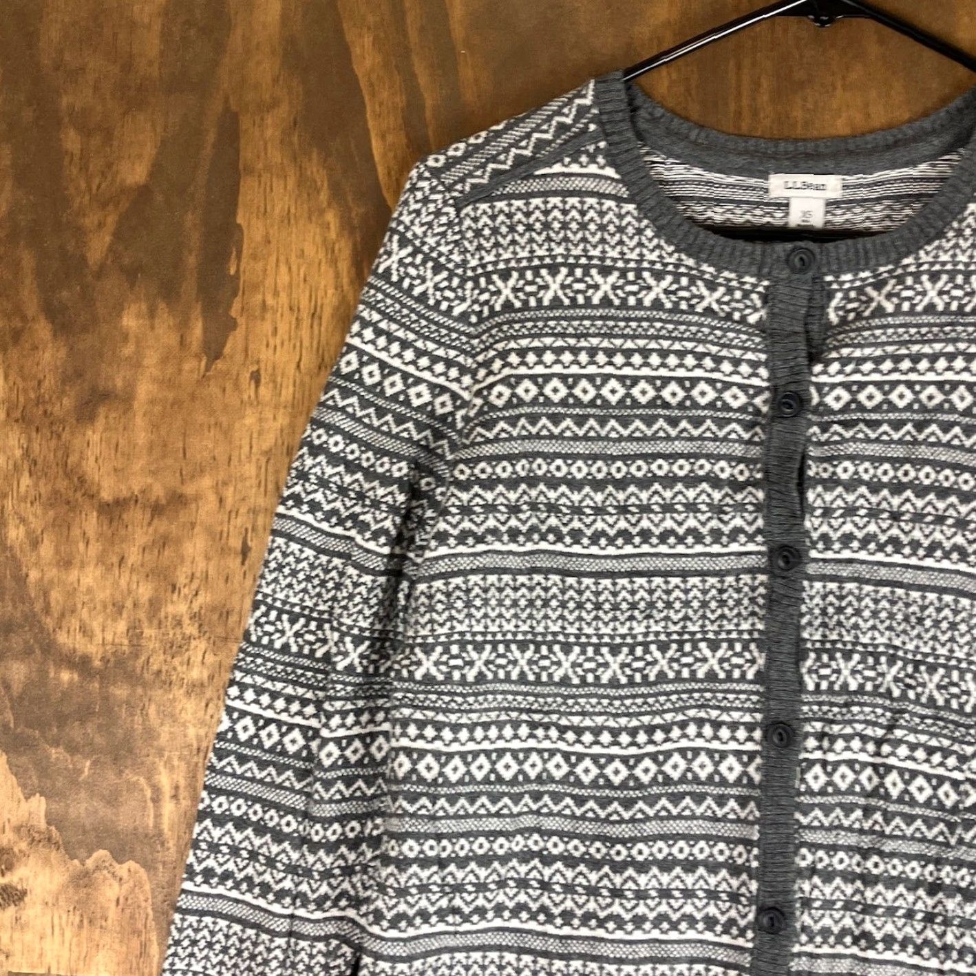 Vintage VINTAGE L.L. Bean Womens Cardigan Gray White Fair Isle Button Front Cashmere XS Sweater Size XS / US 0-2 / IT 36-38 - 4 Thumbnail