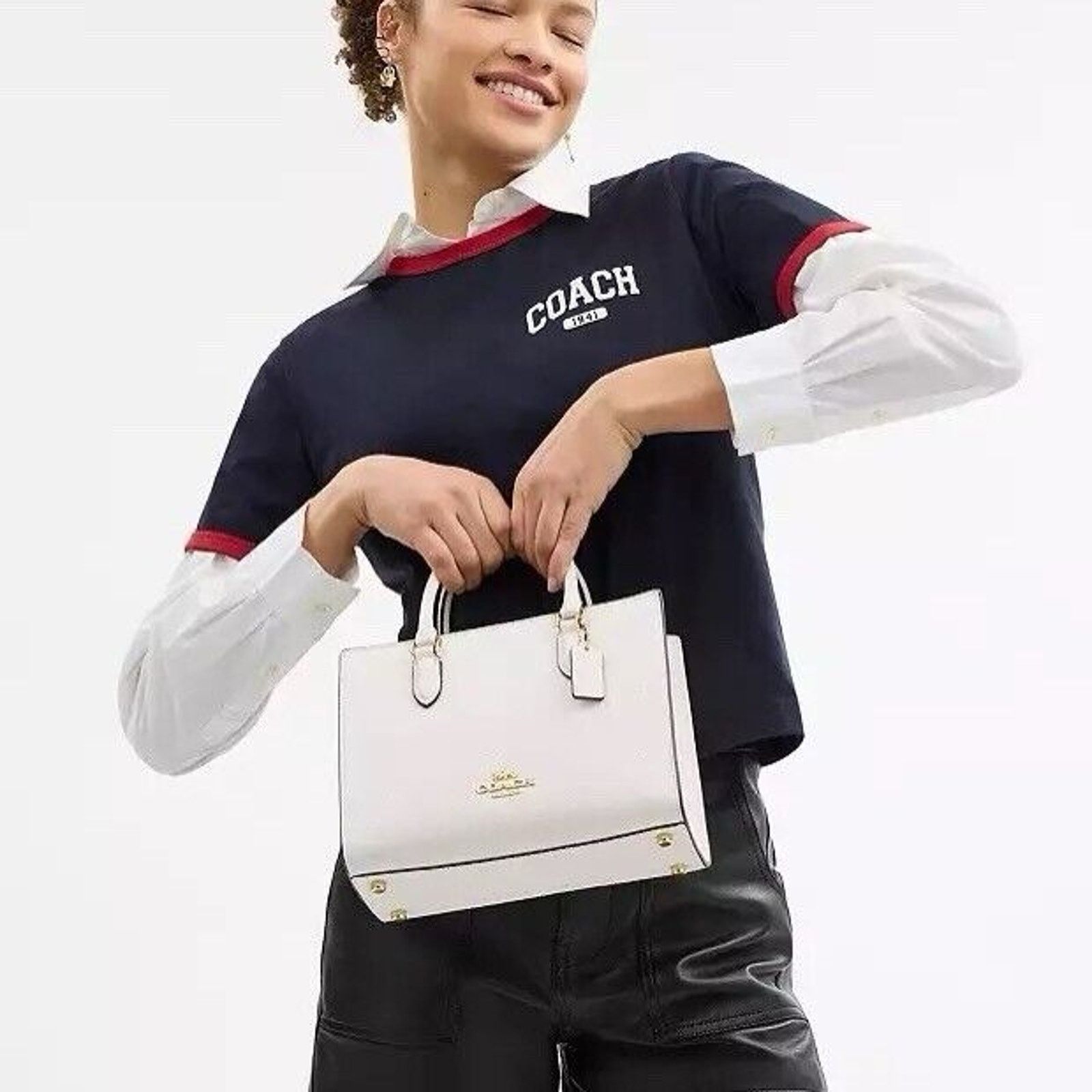 Coach NWT Coach Maggie Small Tote Bag CY668 Pebbled Leather Chalk Size ONE SIZE - 5 Thumbnail