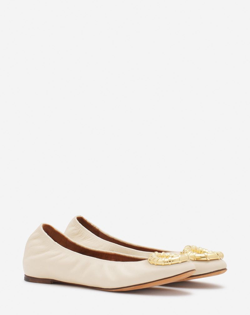 Lanvin o1y0326 Ballet Flats in Cream Size US 7 / IT 37 - 3 Thumbnail
