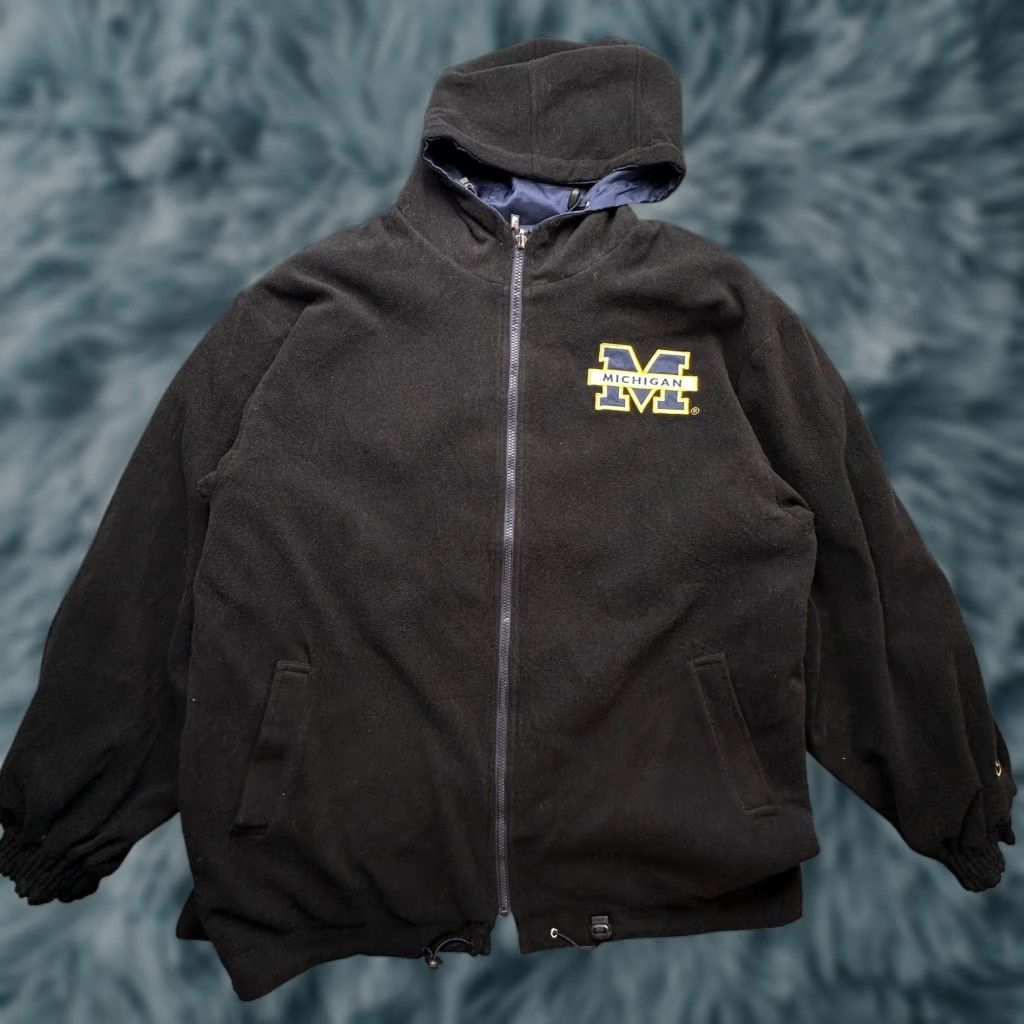 Vintage VINTAGE Colosseum Michigan Wolverines Fleece Nylon Reversible Jacket Mens XL Black Size US XL / EU 56 / 4 - 1 Thumbnail