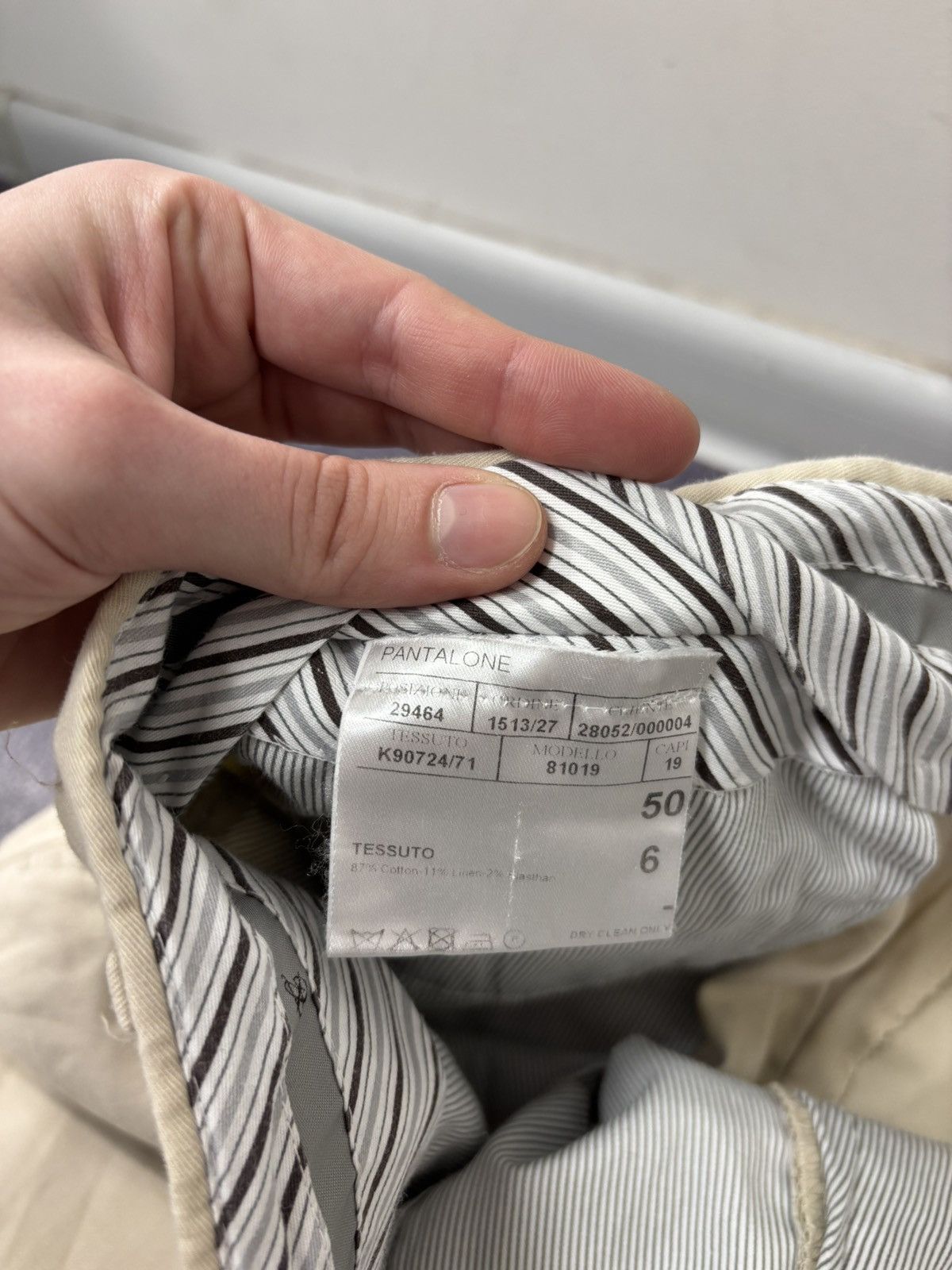 Canali Canali Men’s Ivory Cream Cotton Linen Stretch Chino Pants Size US 34 / EU 50 - 12 Thumbnail