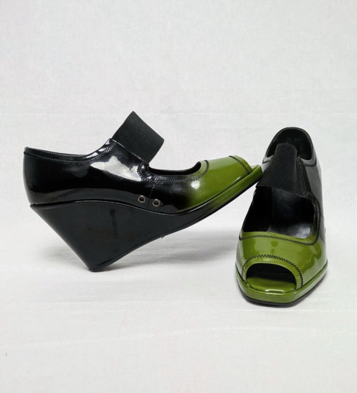 Prada Prada two-tone wedge heels- Black & Green Leather 38.5 Size US 7.5 / IT 37.5 - 2 Thumbnail