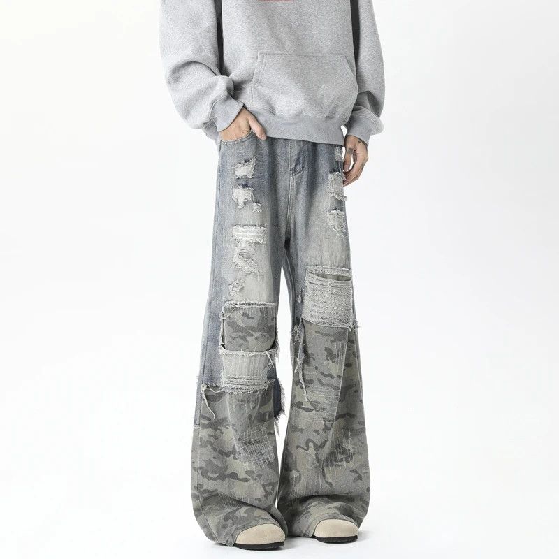 Japanese Brand × Jean Camouflage wide jeans ripped patchwork Size US 26 / EU 42 - 1 Thumbnail