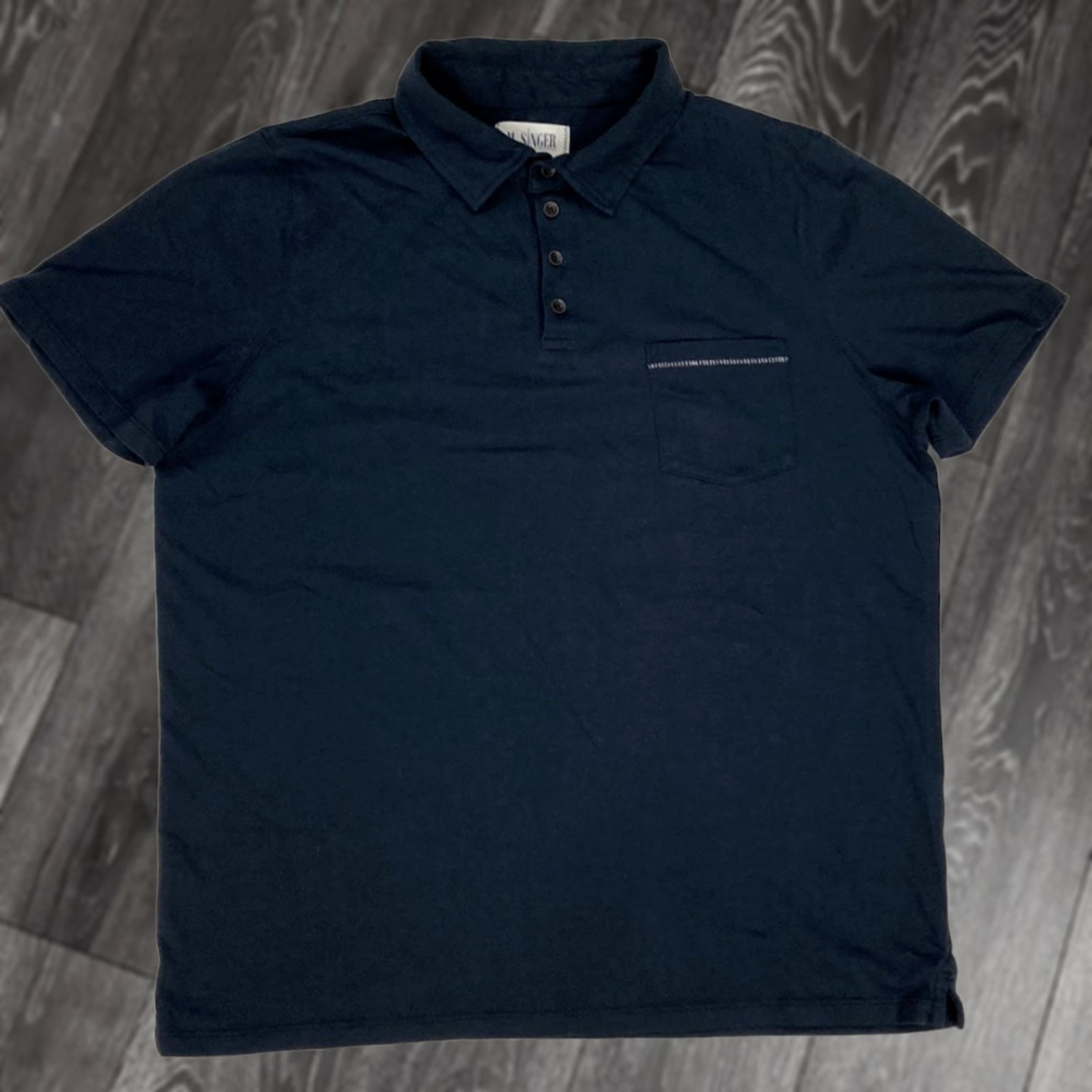 Vintage M Singer Polo Shirt Men Large Black Short Sleeve Pocket Shirt Size US L / EU 52-54 / 3 - 1 Thumbnail