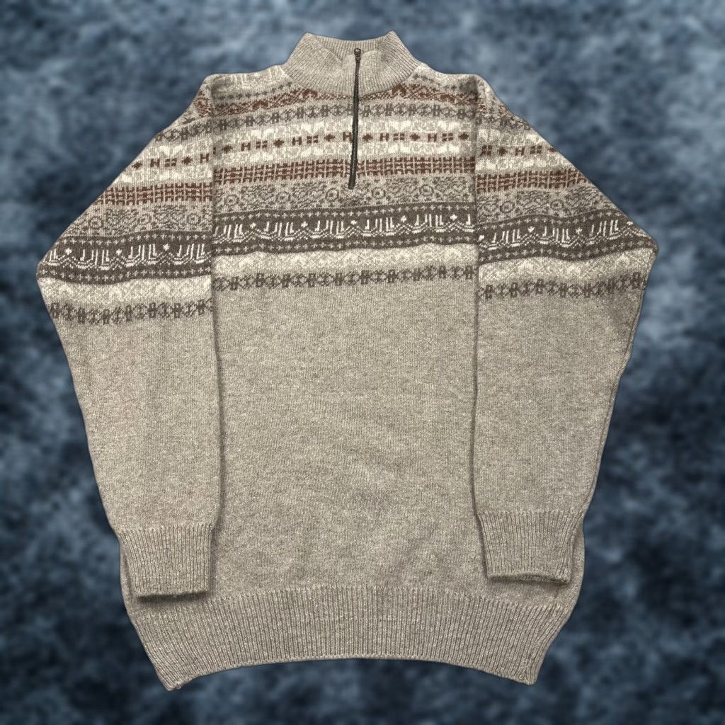 Vintage VINTAGE Angoora by Gaudy Knitwears Sweater Mens M Beige 1/4 Zip Mock Neck Fair Isle Knit Pullover Winter Casual Mens Size US M / EU 48-50 / 2 - 1 Thumbnail