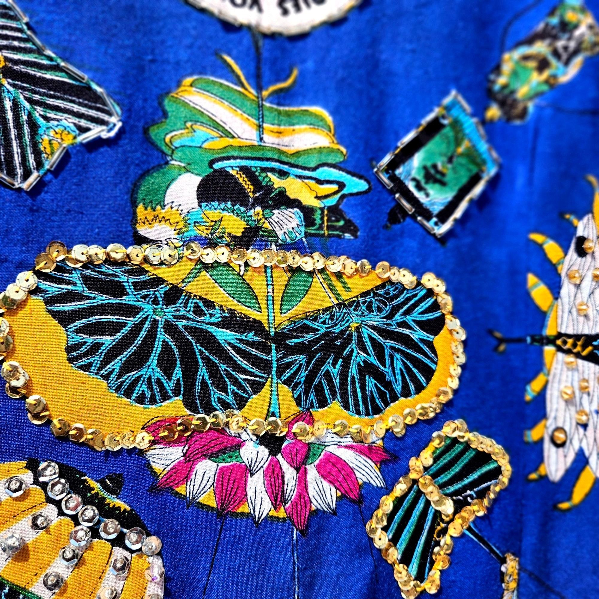 Vintage Symbol 2000 90s Beaded Soies Volantes Butterfly Blazer Rayon Size US L / EU 52-54 / 3 - 3 Thumbnail