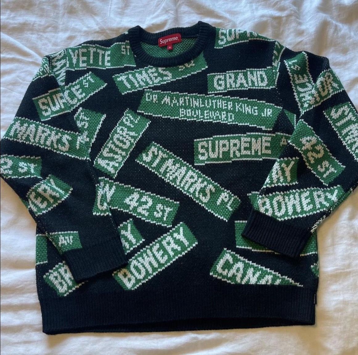 Supreme Supreme green and black street signs knit sweater | Grailed