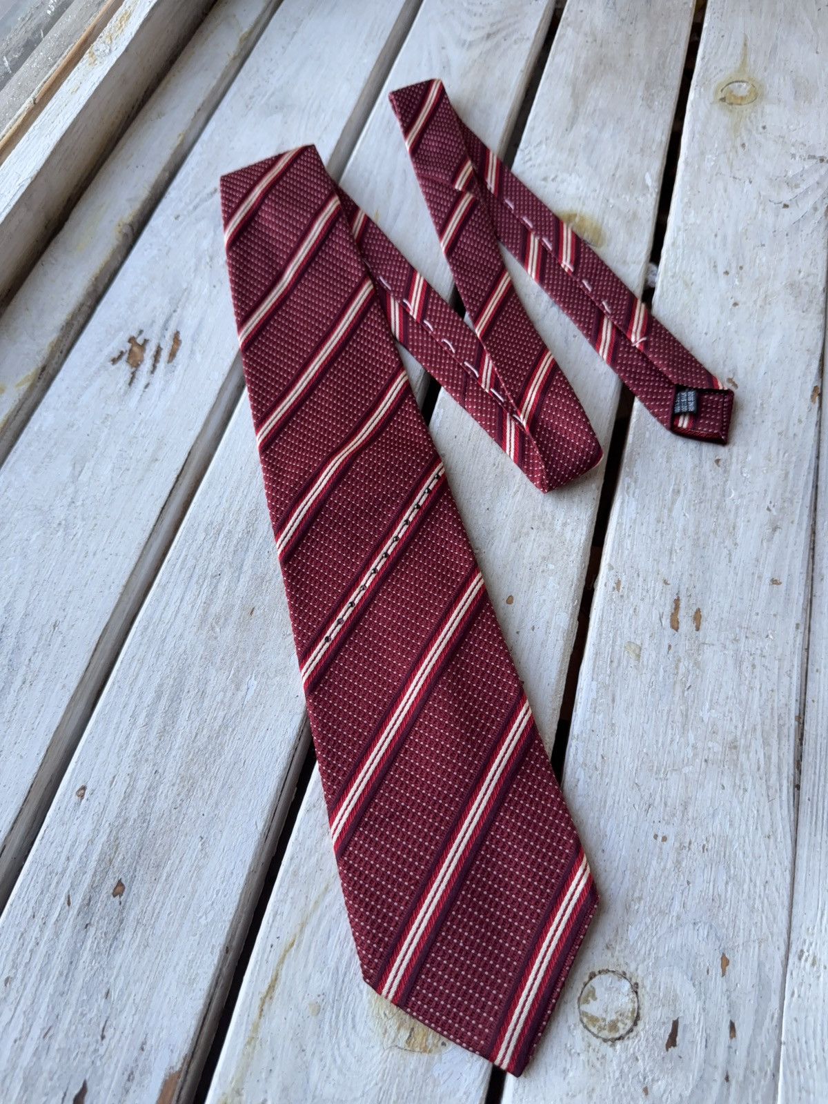 Designer × Swarovski Swarovski Burgundy Striped Tie – 100% Silk Classic Size ONE SIZE - 1 Thumbnail