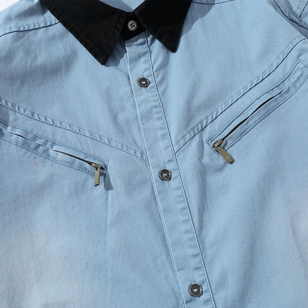 Japanese Brand × Vintage American style men's inkjet pocket zipper cargo lapel shirt Size US M / EU 48-50 / 2 - 4 Thumbnail