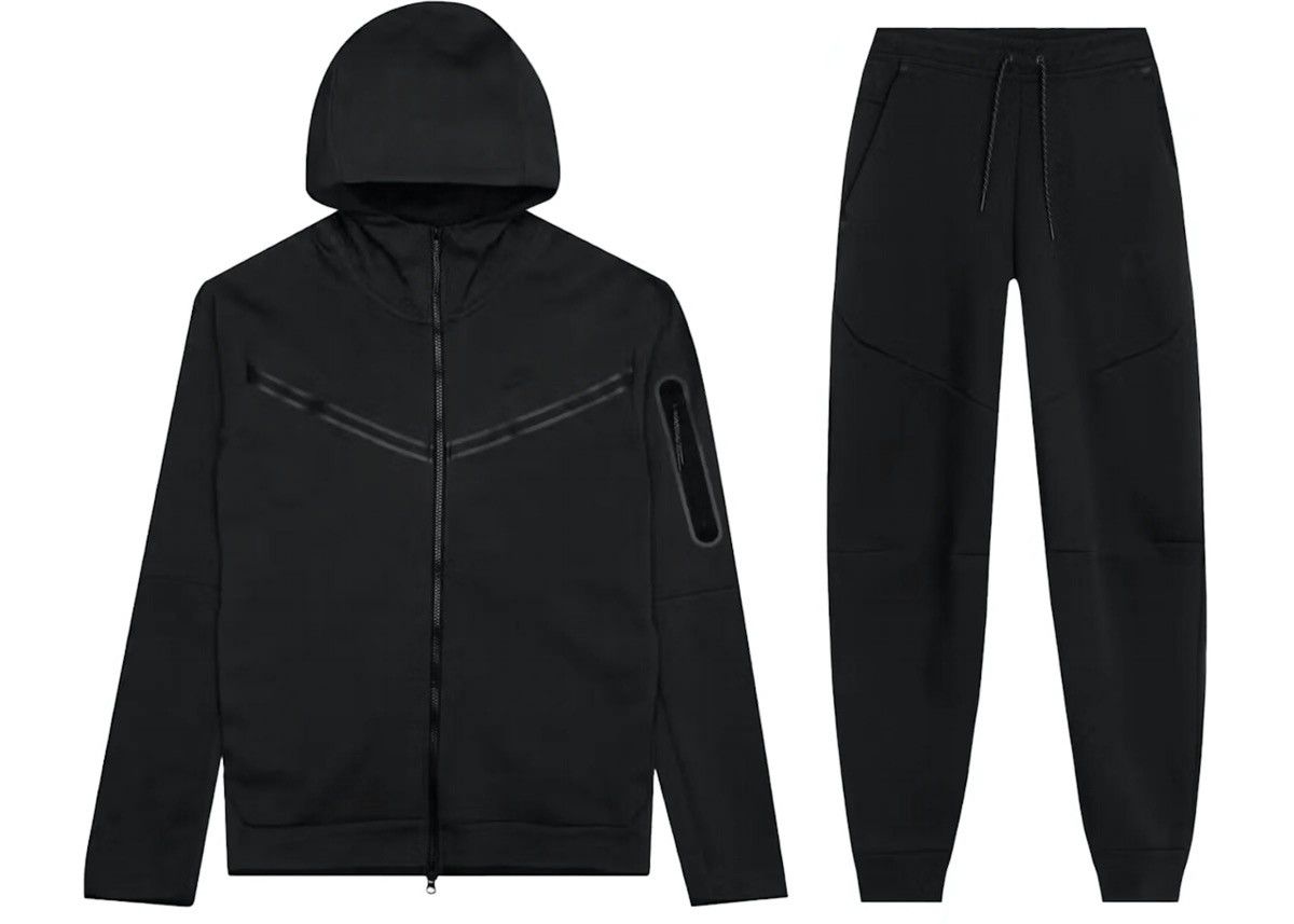 image of Black Nike Techfleece Full Zip Hoodie & Joggers, Men's (Size Large)