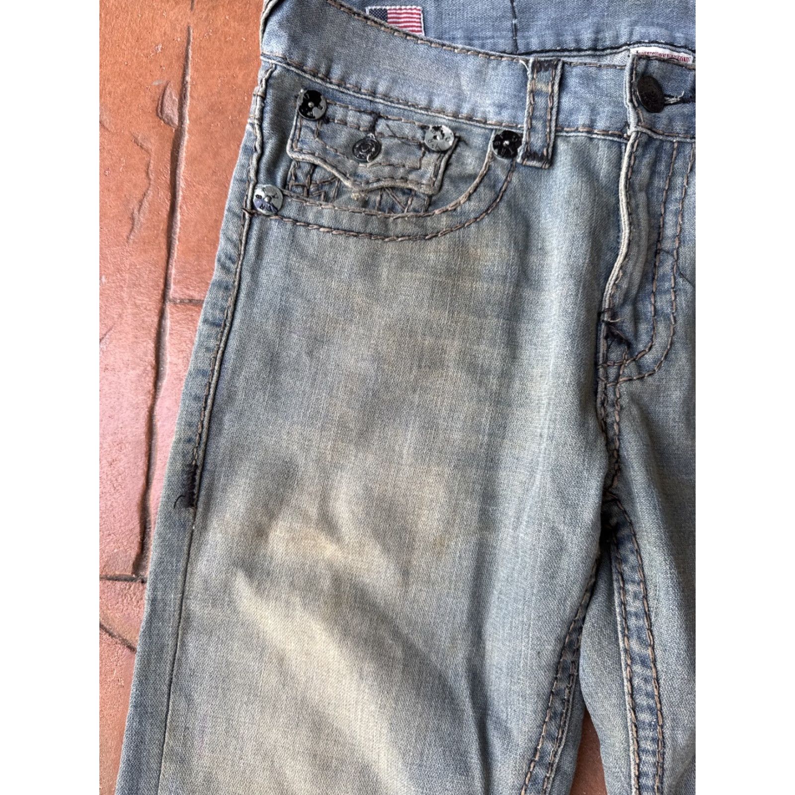 True Religion VINTAGE True Religion Jeans 5-Pocket Denim Distressed Ricky Straight 32 Blue Mens United States USA Size US 32 / EU 48 - 3 Thumbnail