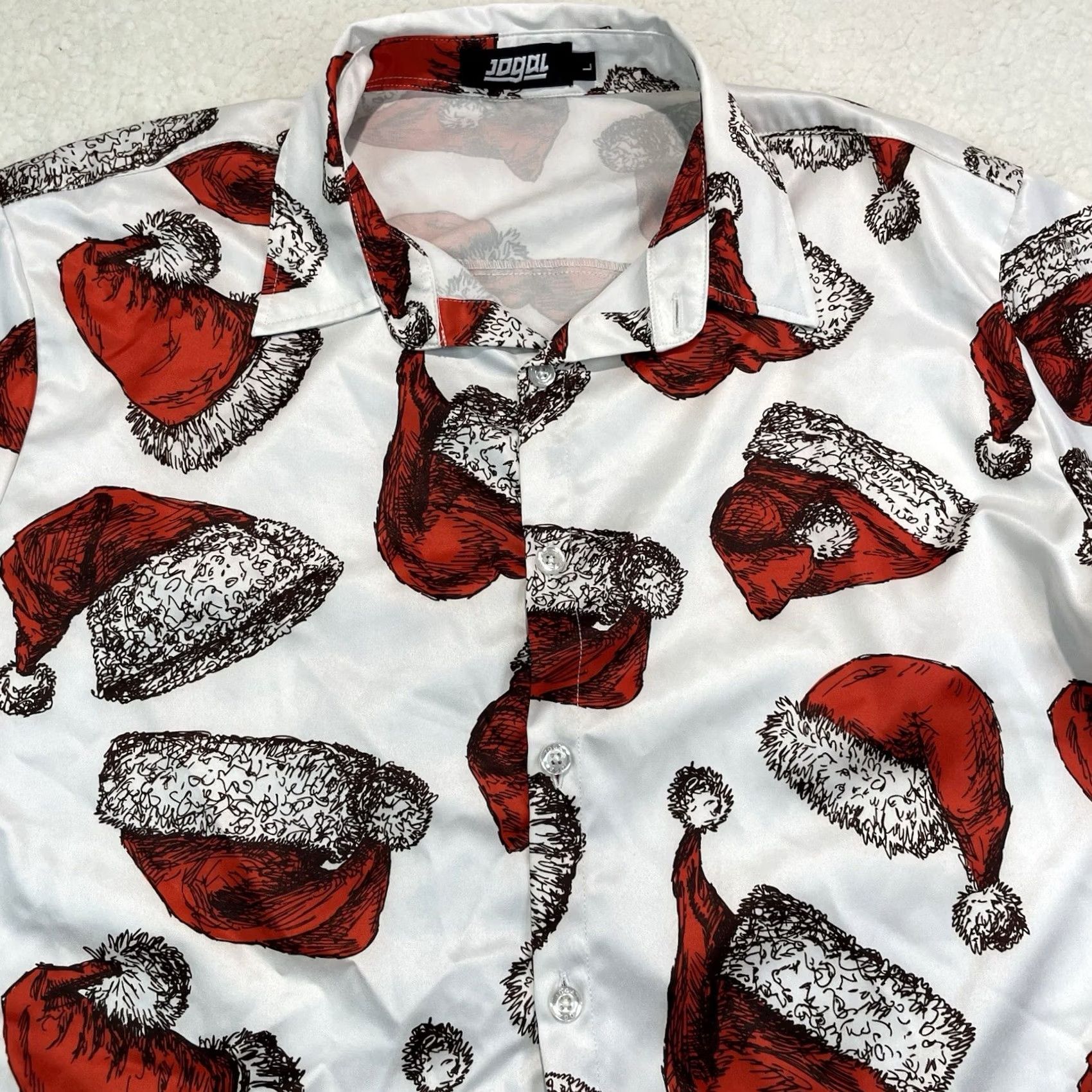 Vintage Jogal Santa Hat Print Button Shirt Christmas Novelty Ugly Holiday Mens Large Size US L / EU 52-54 / 3 - 2 Thumbnail