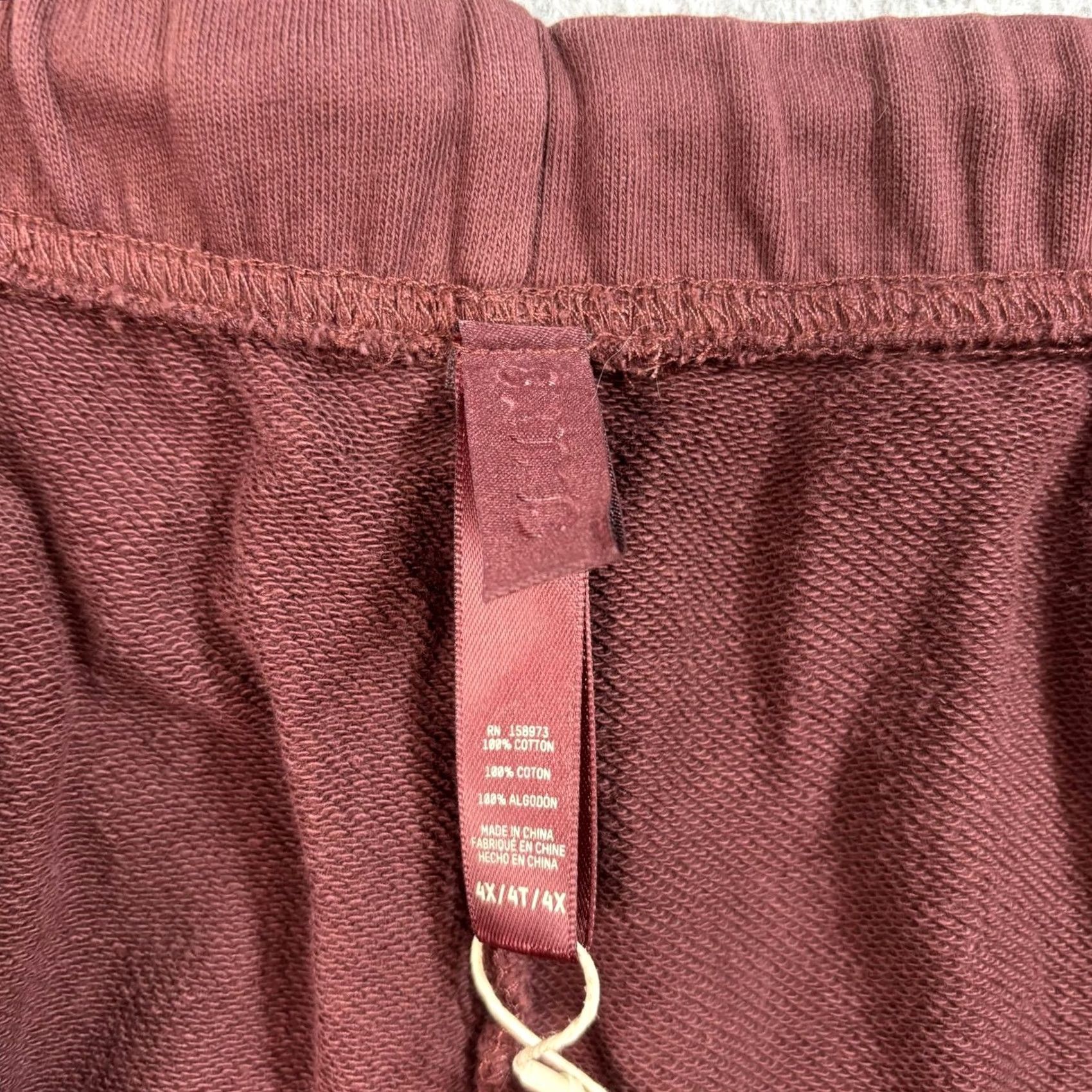 SKIMS SKIMS Shorts Womens 4X Oxblood Terry Fleece Relaxed Drawstring Pockets Comfort Size 40" / US 18 - 3 Thumbnail