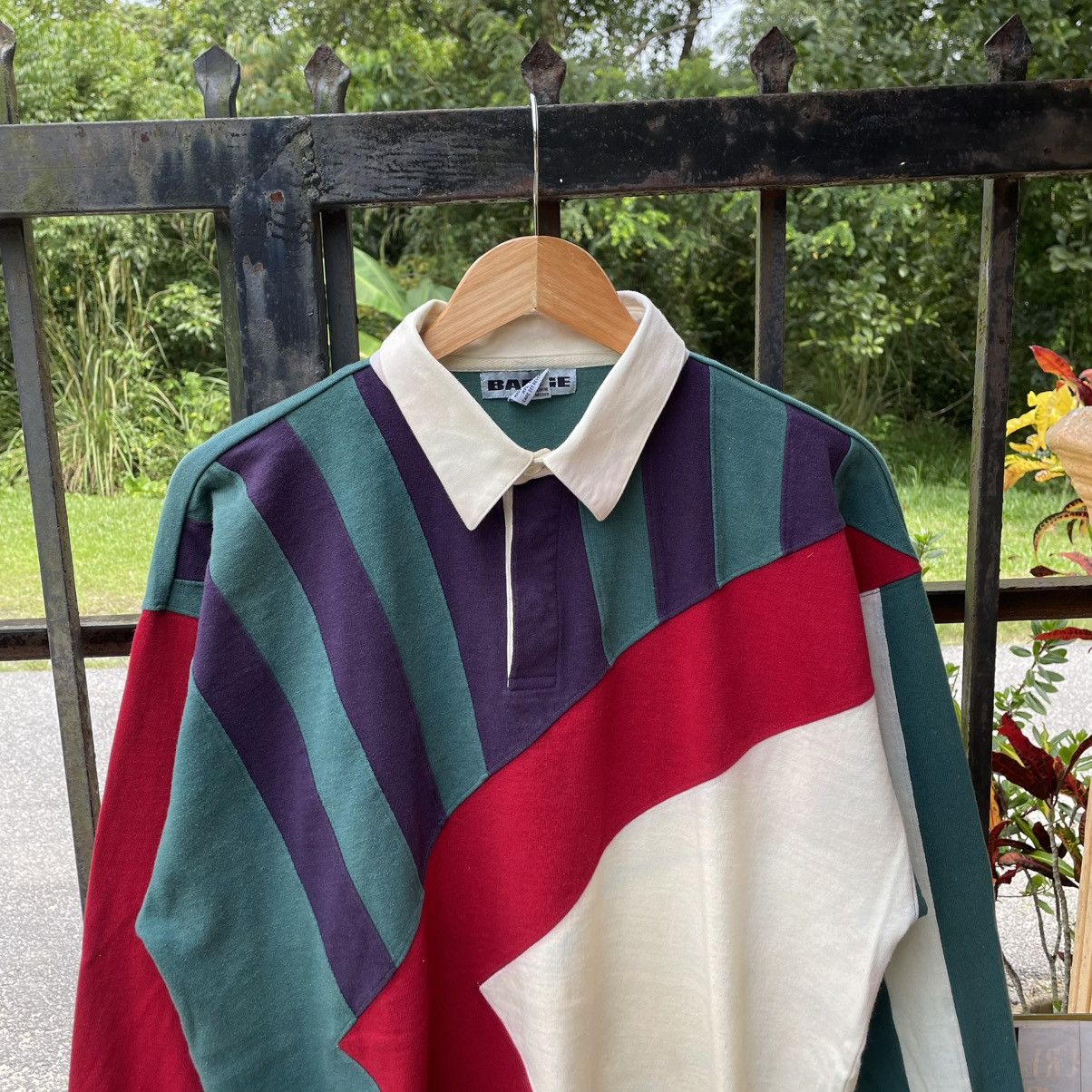 Vintage 🔥Vintage 80s Badge Multicolour Striped Polos Rugby Shirts Size US L / EU 52-54 / 3 - 4 Thumbnail