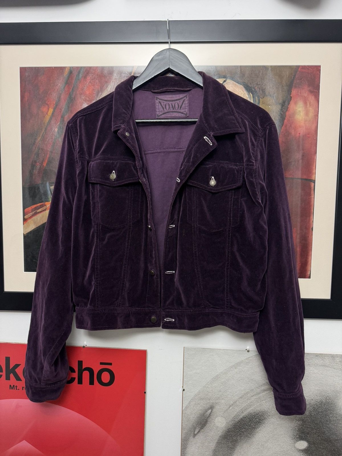 Vintage Vintage 90s Purple Velvet Velour Trucker Jacket Archive Rare Size US XS / EU 42 / 0 - 2 Thumbnail
