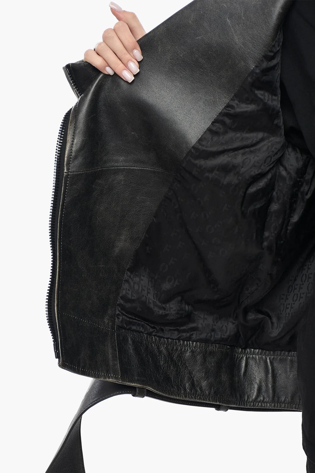 Off-White og1mm0426 Vintage-Effect Leather Biker Jacket in Grey Size M / US 6-8 / IT 42-44 - 5 Thumbnail