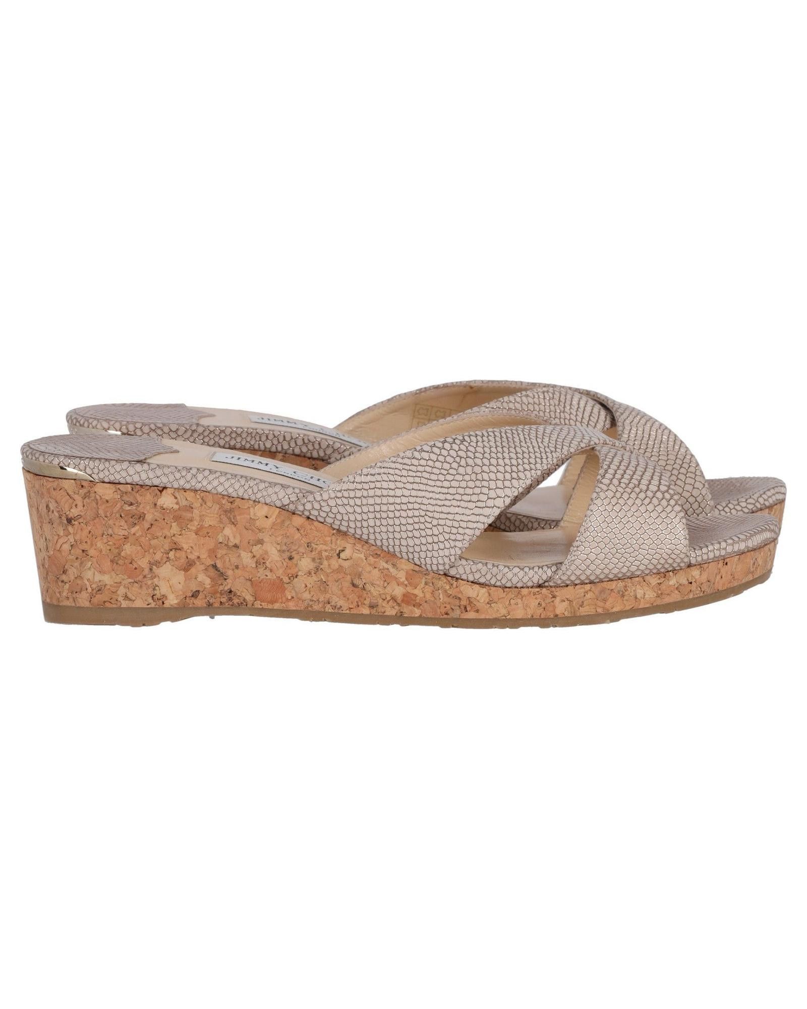 image of Jimmy Choo Cross Straps Wedge Sandals In Metallic Leather, Women's (Size 11)