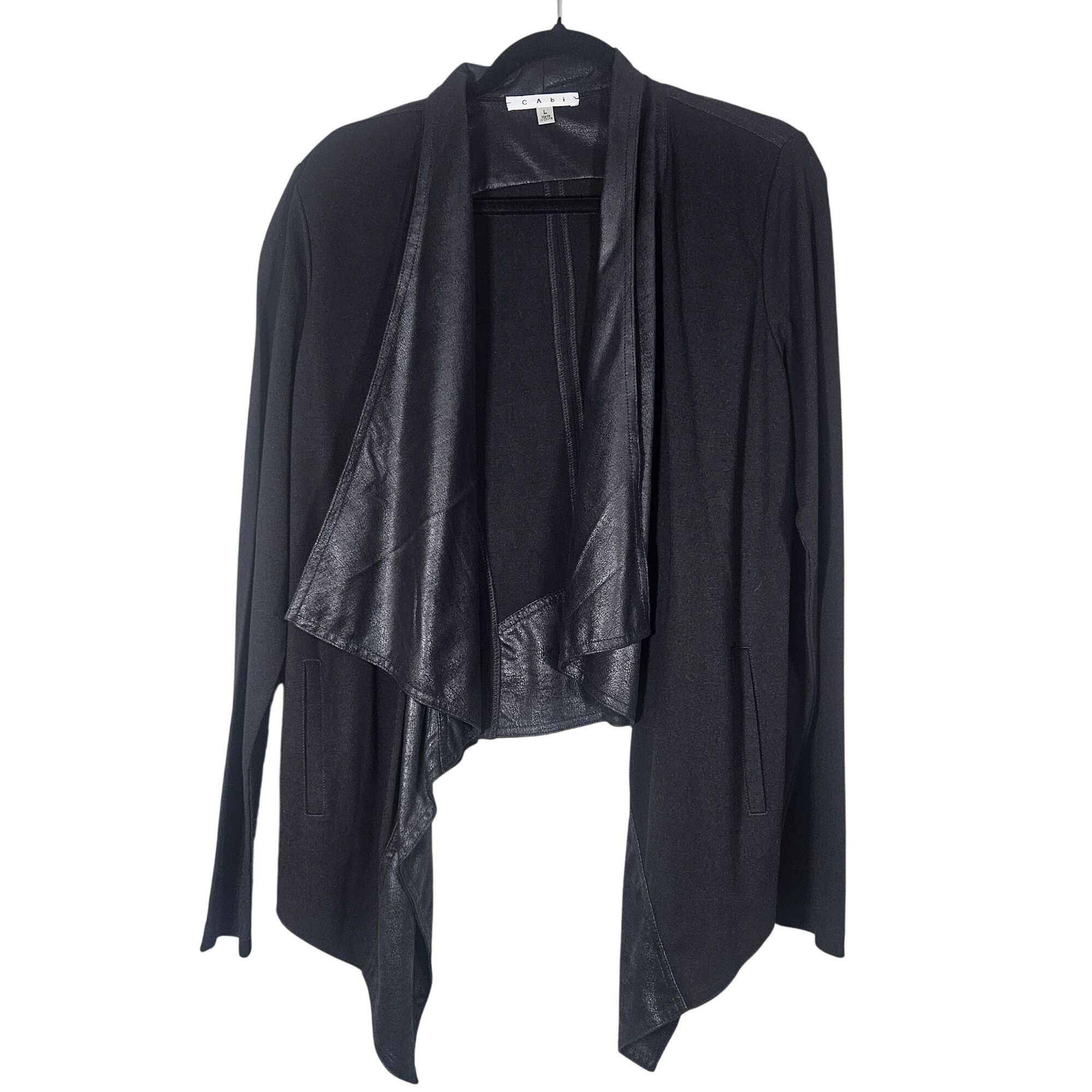Other CAbi Women Black Faux Leather-Trim Waterfall Jacket M Whimsy Size L / US 10 / IT 46 - 3 Thumbnail