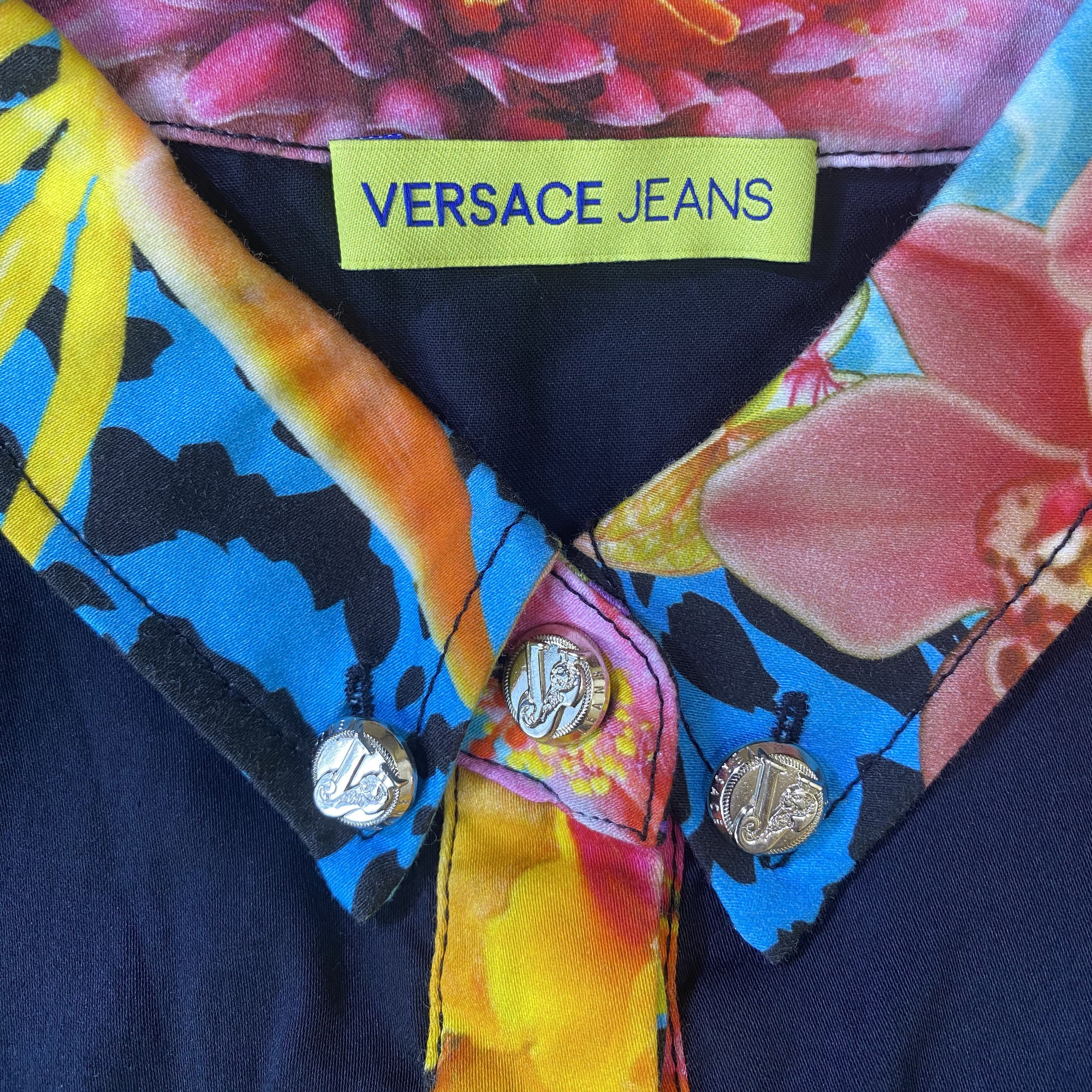 Versace Black Multicolor Floral Printed Buttoned Dress Size XS / US 0-2 / IT 36-38 - 9 Thumbnail