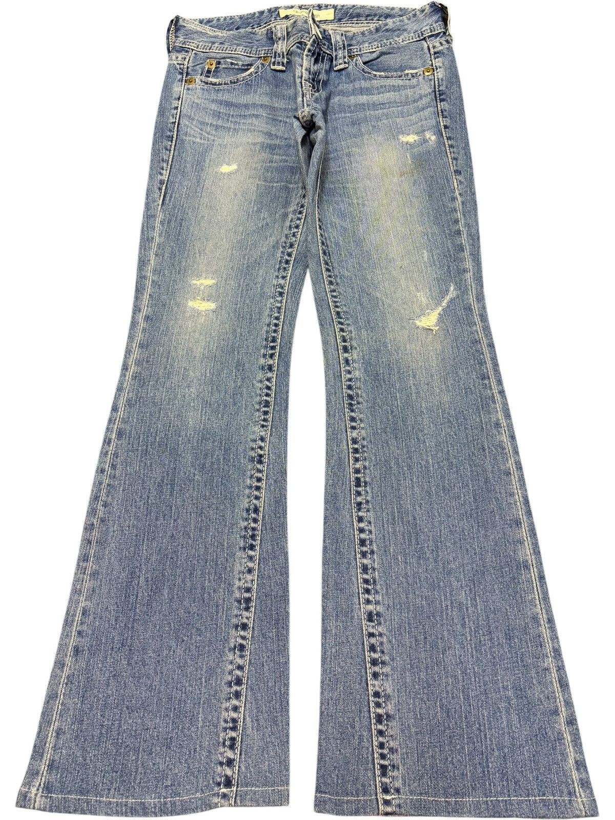 Uniqlo Vintage Japanese Uniqlo Distress Low Rise Flare Jeans Size 28" / US 6 / IT 42 - 1 Thumbnail