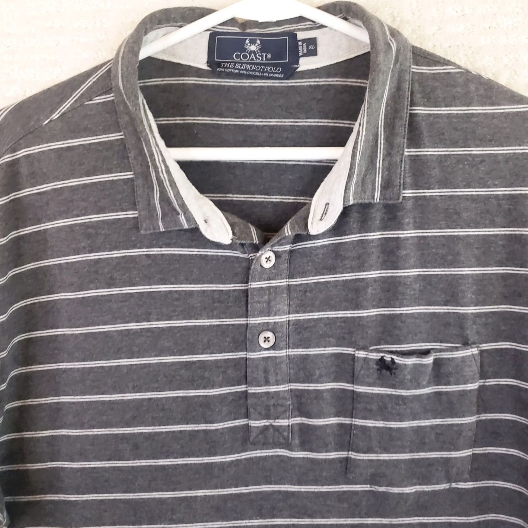 Vintage Coast Slipknot Polo Charcoal White Striped Men XL Polo Short Sleeve Knit Stretch Coast Crab Logo Embroidered Casual Activewear Party/Golf Vintage: No Size US XL / EU 56 / 4 - 4 Thumbnail