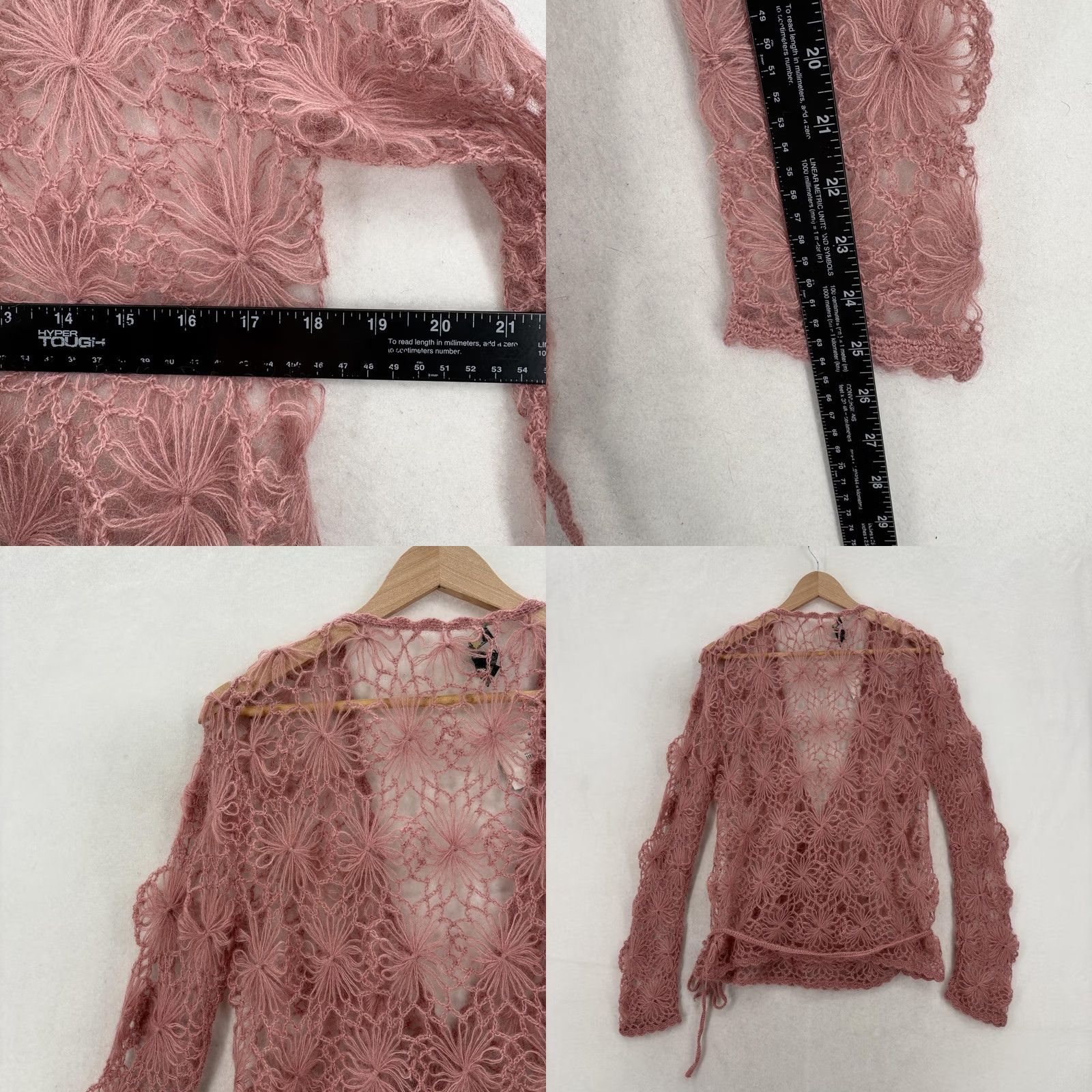 Lord & Taylor LORD & TAYLOR Wrap Sweater Womens L Pink Mohair Crochet Floral NWT Fashion Knit Open-Knit V-Neck Belted Picot NWT Size L / US 10 / IT 46 - 8 Thumbnail