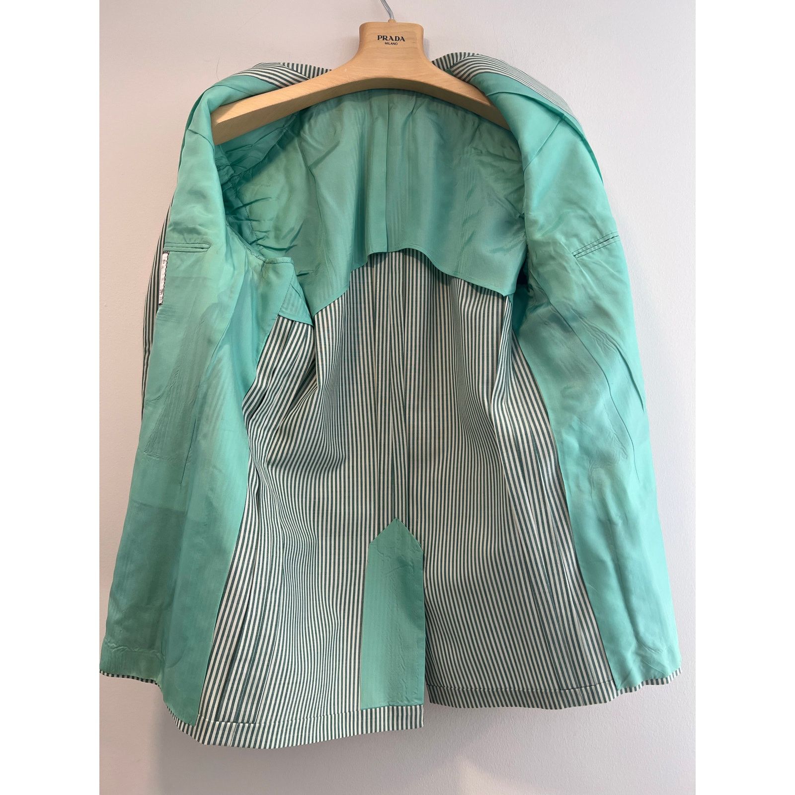 Hickey Freeman Hickey Freeman 3 Button Suit Jacket Green Pinstripe 44 Size 44R - 7 Thumbnail