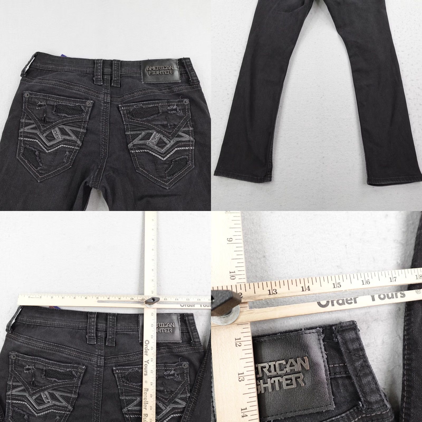Vintage American Fighter Jeans Mens 31x30 Black Denim Straight Fit Distressed Buckle Size US 31 - 8 Thumbnail