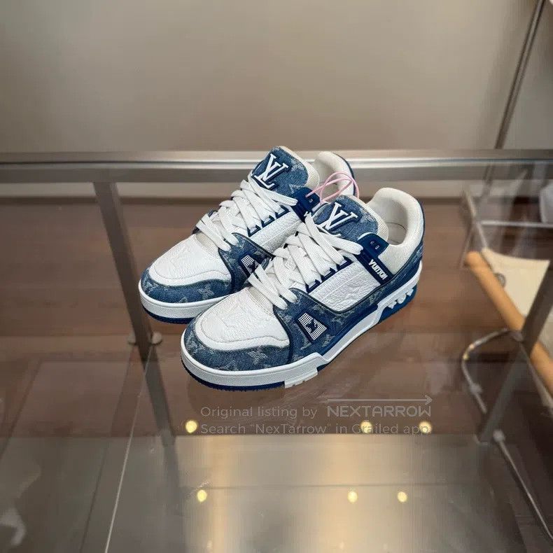Louis Vuitton Louis Vuitton TRAINER White and Blue Denim shoes Size US 5 / EU 37 - 1 Thumbnail