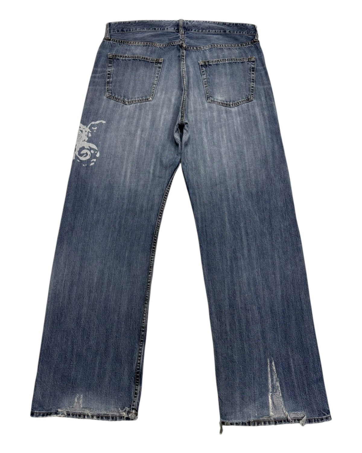 If Six Was Nine Vintage Japanese Karakuri Tamashii Style Dragon Baggy Jeans Size US 37 - 3 Thumbnail