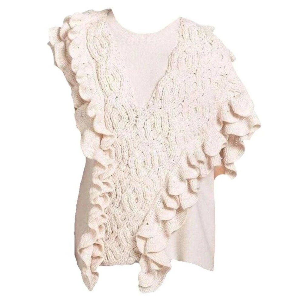 3.1 Phillip Lim Phillip Lim Wool Crochet Ruffle Sleeveless Knit Ecru Sweate Size M / US 6-8 / IT 42-44 - 3 Thumbnail
