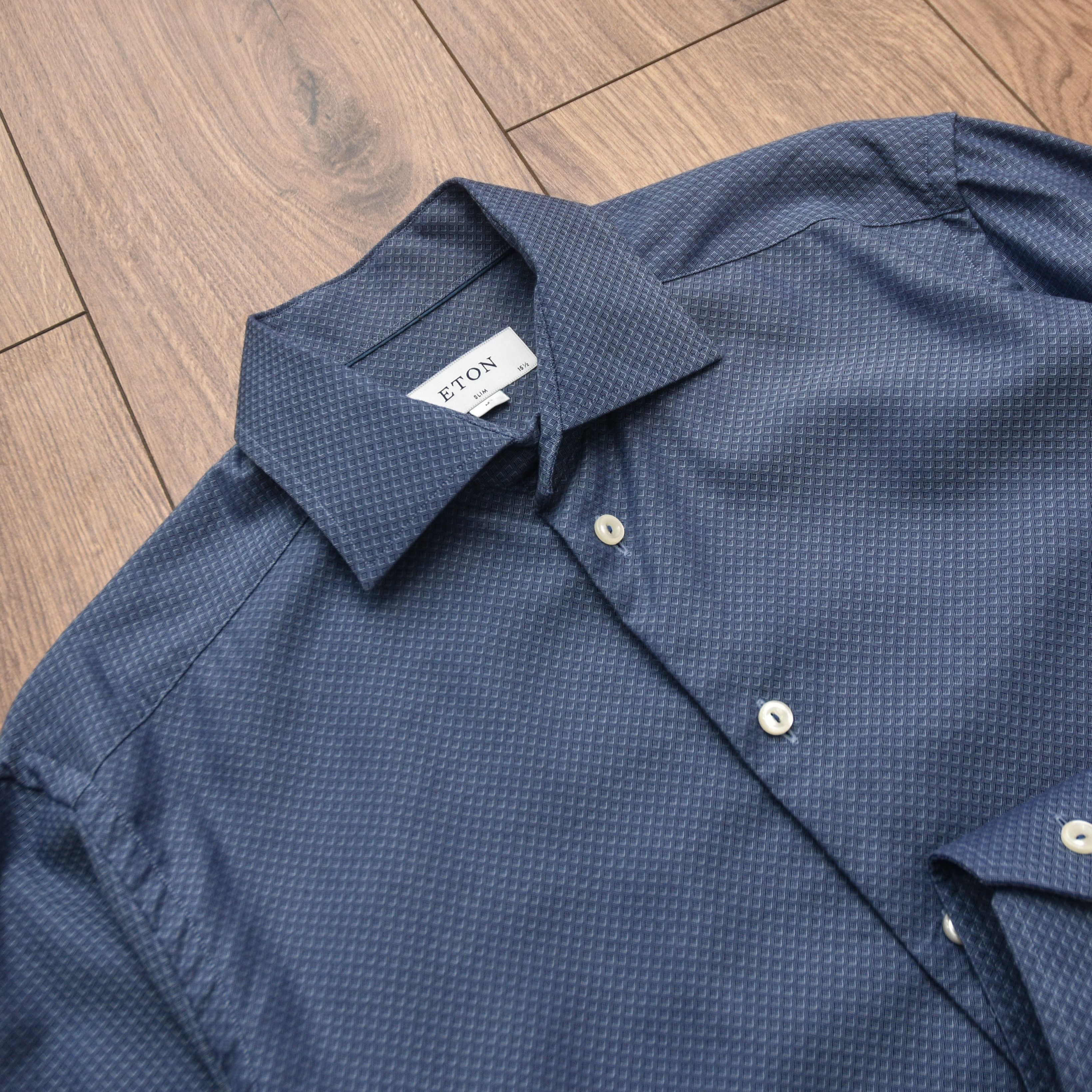 Eton ETON Slim Fit Shirt Blue Micro Geometric Pinpoint Size 39 / Size US M / EU 48-50 / 2 - 11 Thumbnail