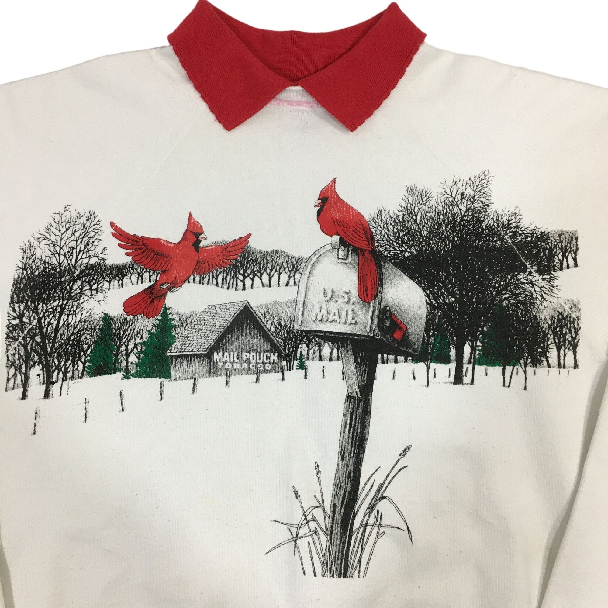 Hanes Vtg US Mail Pouch TOBACCO BARN Christmas Red Cardinals Shirt Size XL / US 12-14 / IT 48-50 - 1 Thumbnail