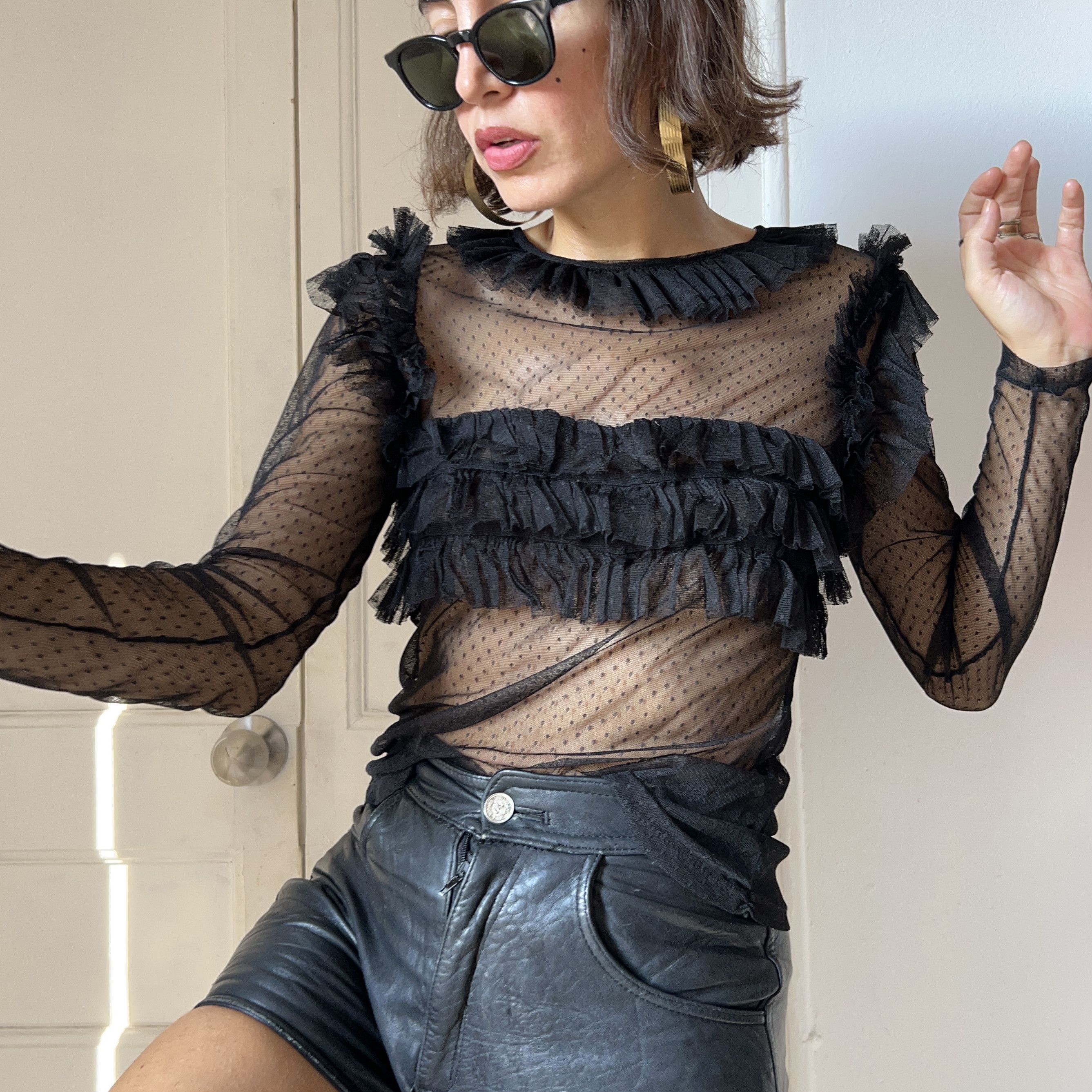 Vintage Vintage Sheer Black Ruffle Top Size M / US 6-8 / IT 42-44 - 6 Thumbnail