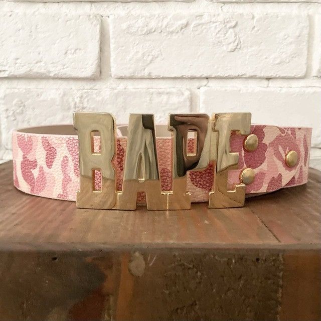 BAPE Gold Buckle Leather Belt ABC CAMO PINK a bathing ape