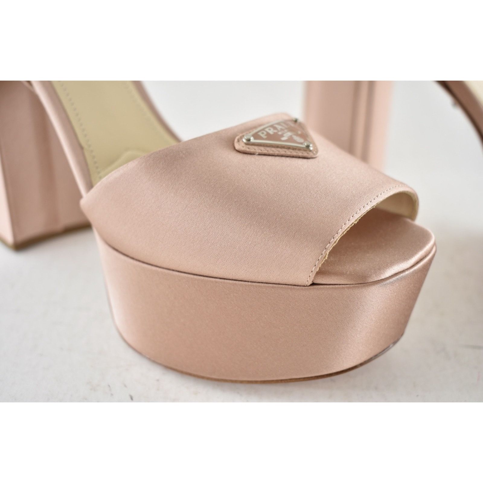 Prada Prada 115mm Nudo Satin Logo Platform Sandal Ankle Size US 12 / IT 42 - 6 Thumbnail