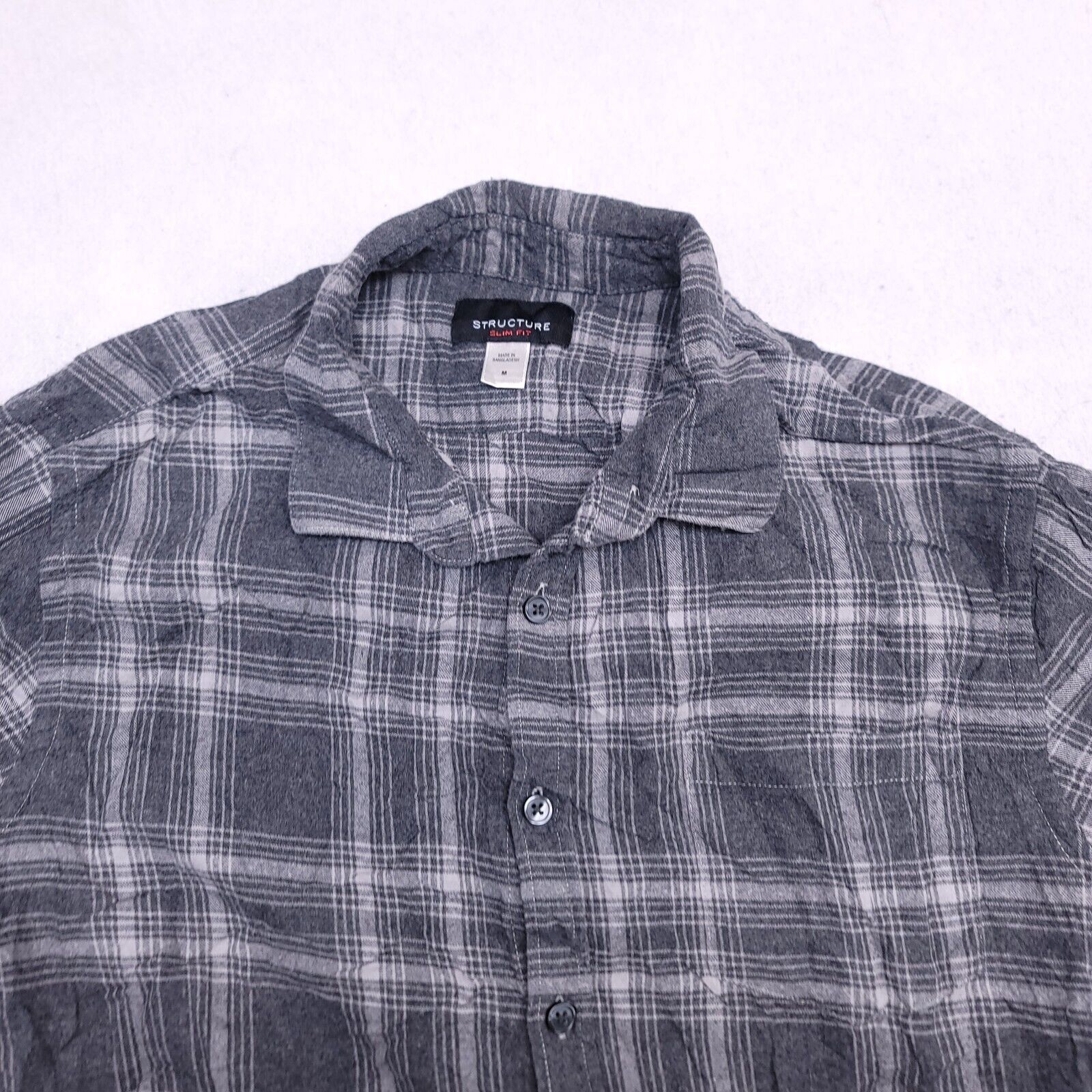 Structure Structure Tartan Flannel Shirt Mens Size M Gray White Size US M / EU 48-50 / 2 - 1 Thumbnail