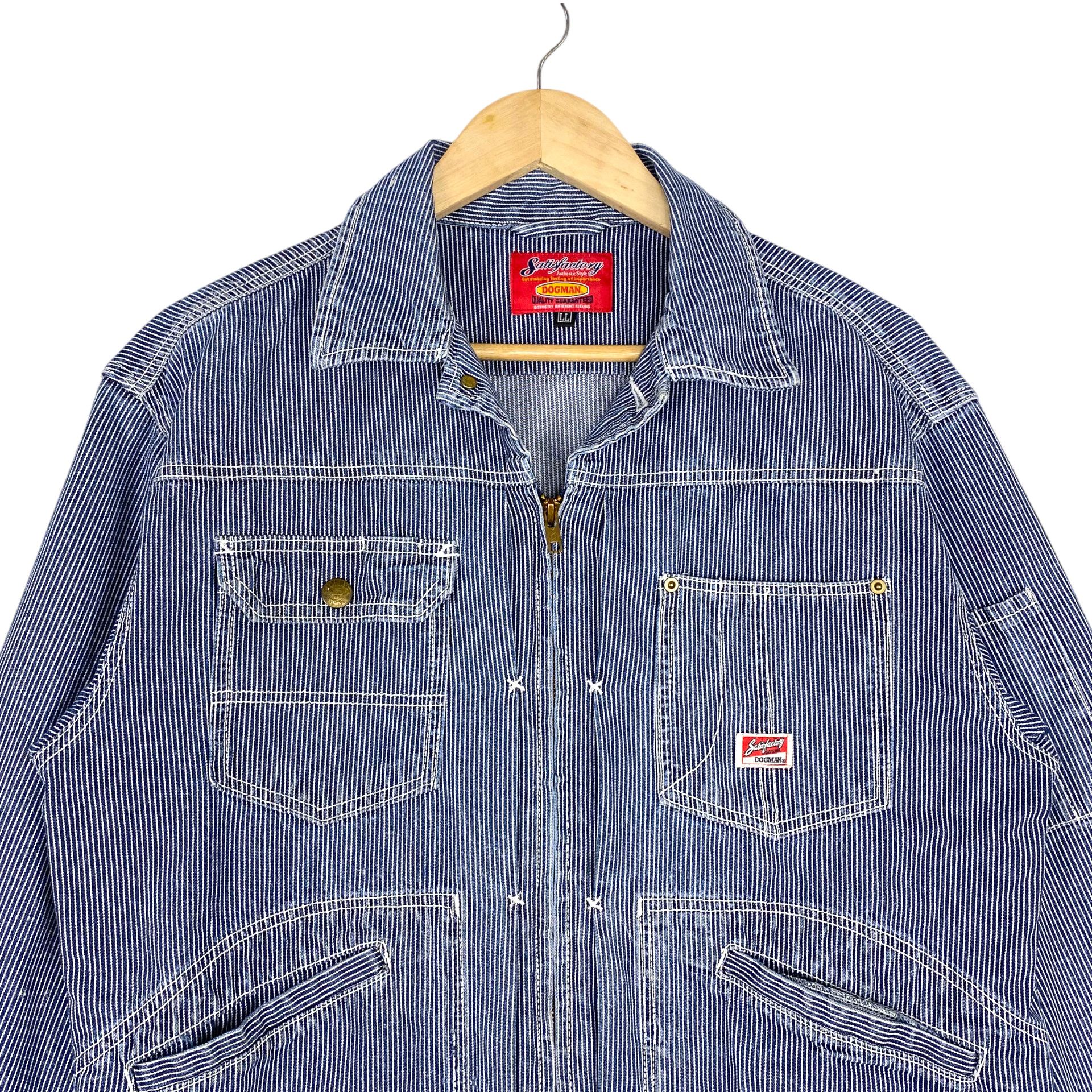 Japanese Brand 💥SATISFACTORY DOGMAN HICKORY TRUCKER JACKET Size US L / EU 52-54 / 3 - 6 Thumbnail