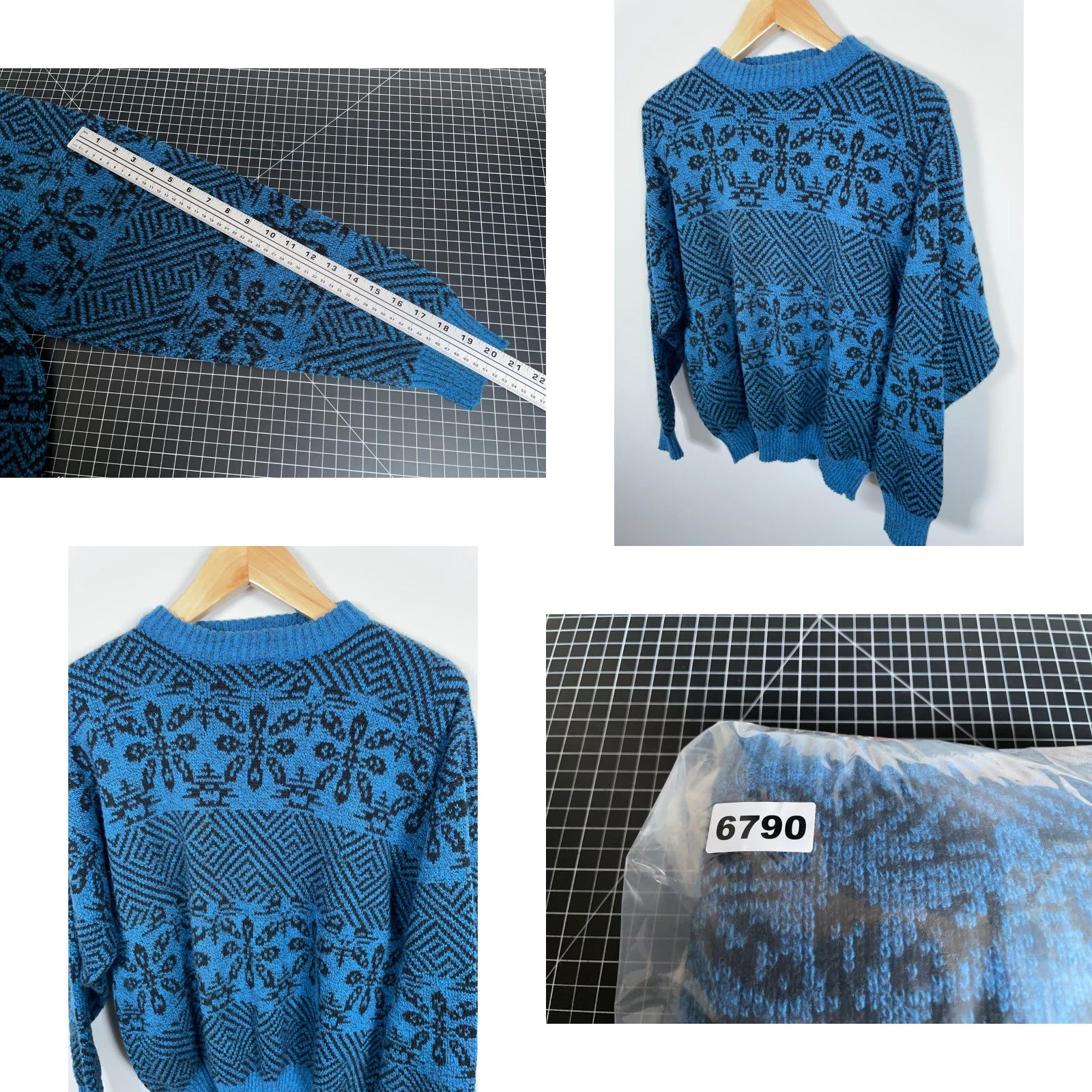 Vintage VINTAGE 90s Geometric Pattern Sweater Men's Large Blue Crewneck Italy Made Wool Blend Size US L / EU 52-54 / 3 - 8 Thumbnail