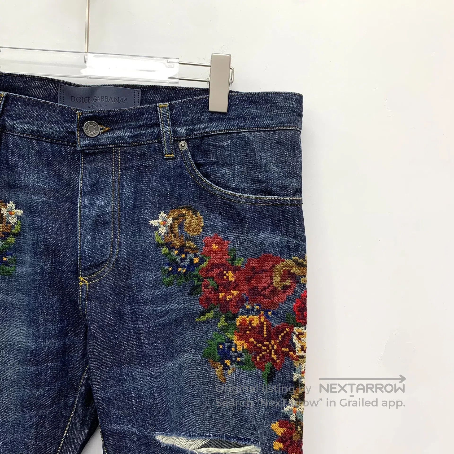 Dolce & Gabbana Dolce Gabbana Dark blue distressed floral embroidery desig Size US 36 / EU 52 - 3 Thumbnail