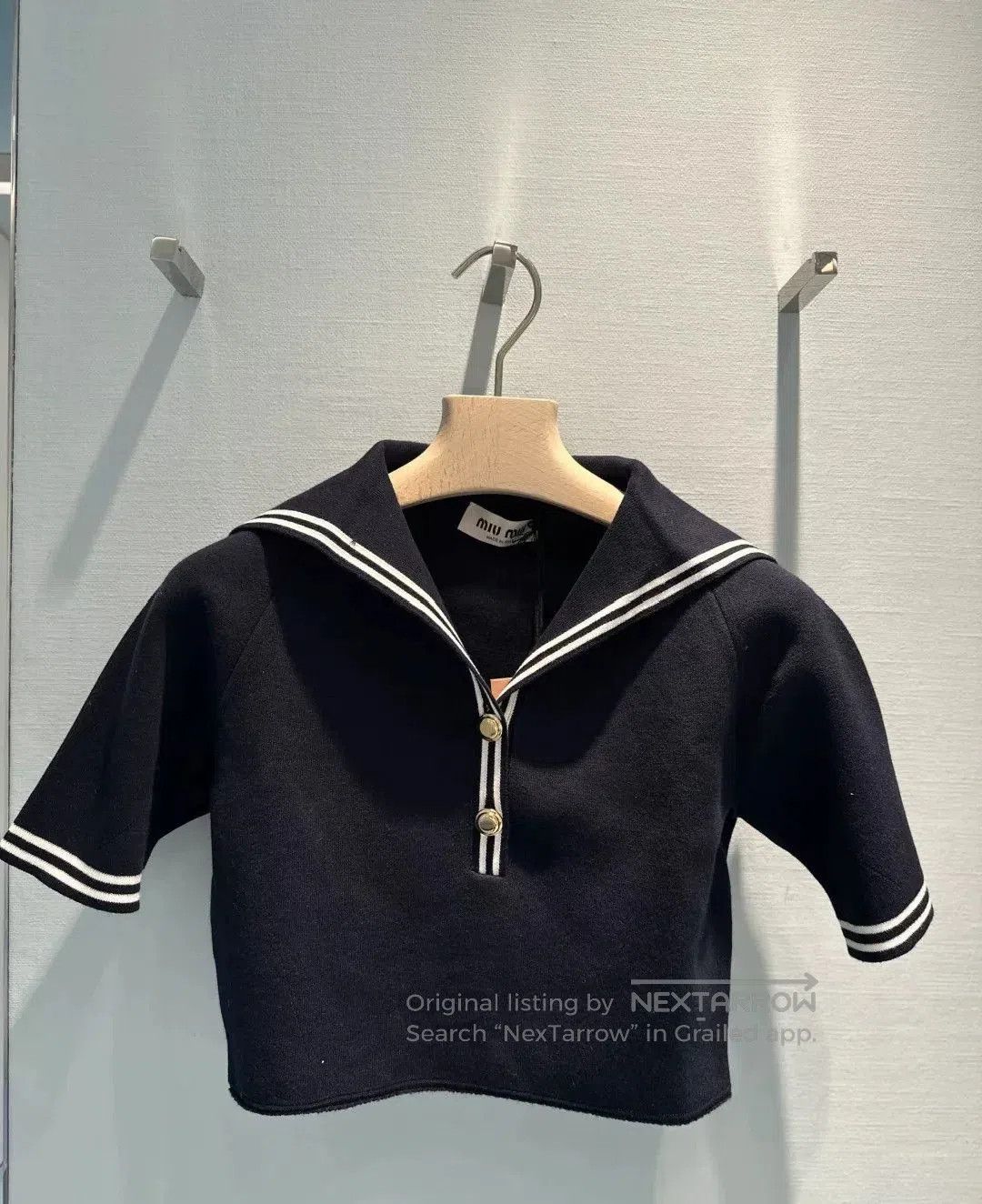 Miu Miu navy cropped sailor style top. Size US M / EU 48-50 / 2 - 6 Thumbnail