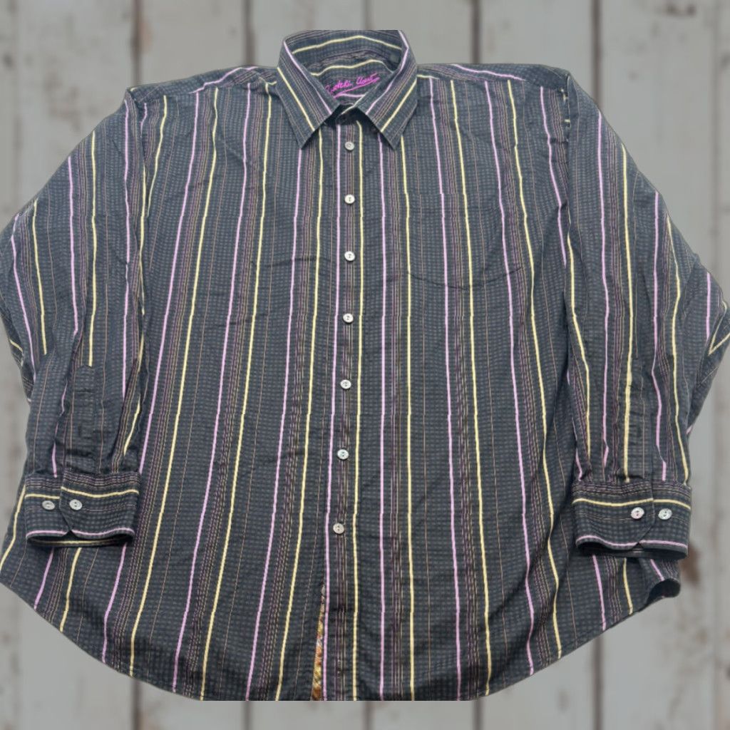 BUGATCHI VINTAGE Bugatchi Uomo Long Sleeve Button-Down Shirt 2XL Striped 100% Cotton Mens Dress Shirt Button-Down Collar 2268 Size US XXL / EU 58 / 5 - 1 Thumbnail